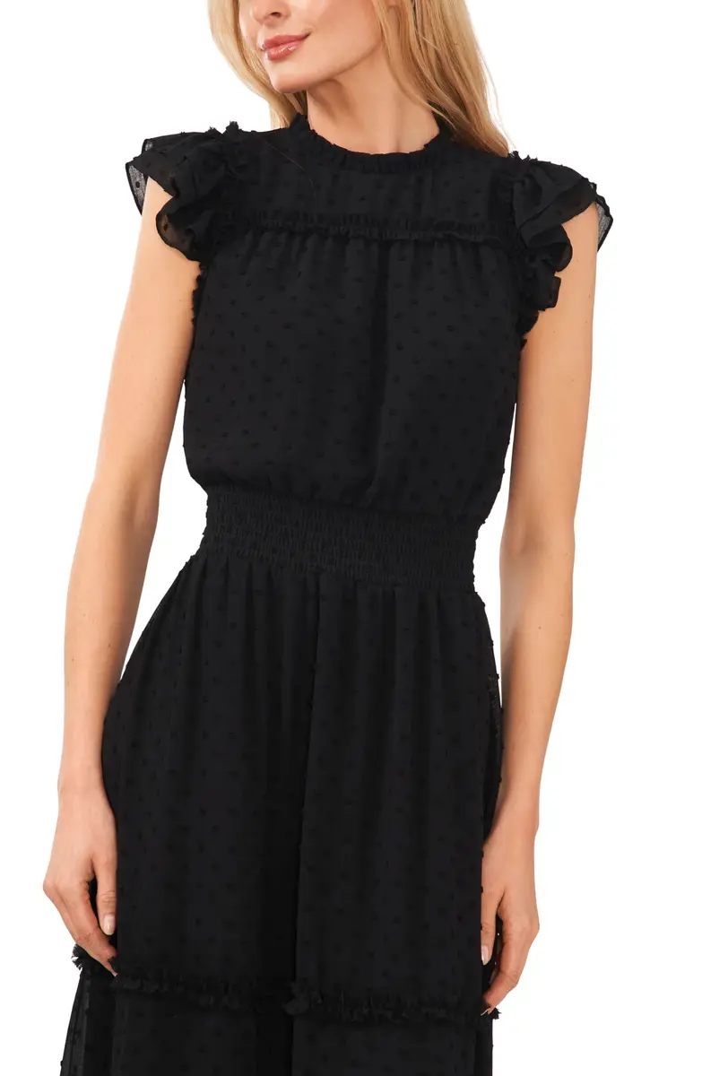 CeCe Flutter Sleeve Smocked Waist Midi Dress Rich Black | Feminine, Comfortable All-Day Wear - view 2