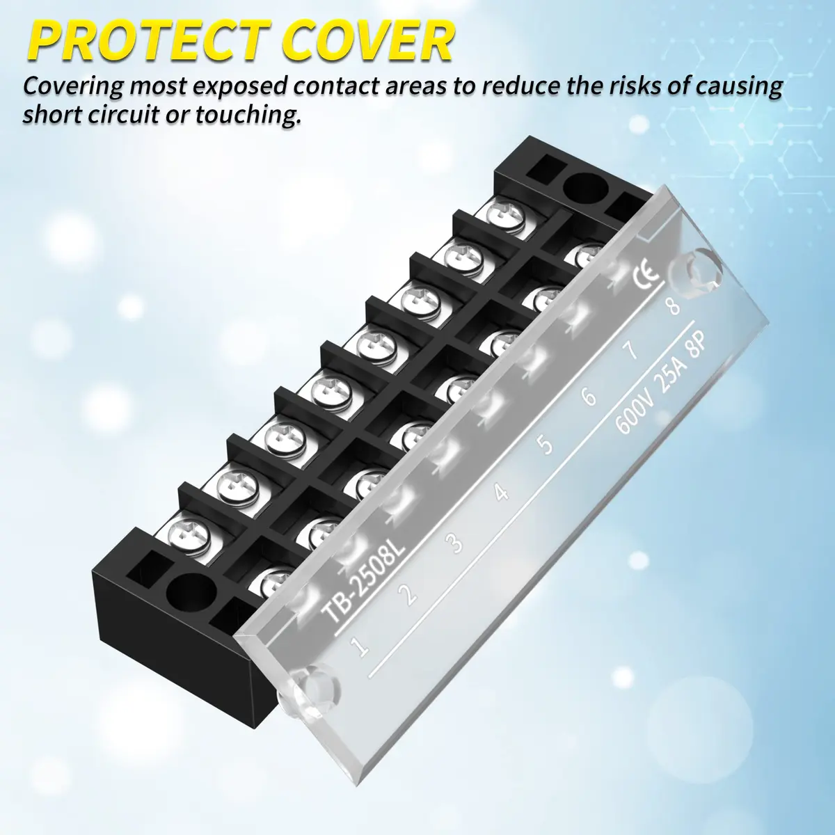 Joinfworld 600V 25A 8-Position Dual Row Terminal Block with Cover & Jumpers (4-Pack) | Industrial Power Distribution - view 6