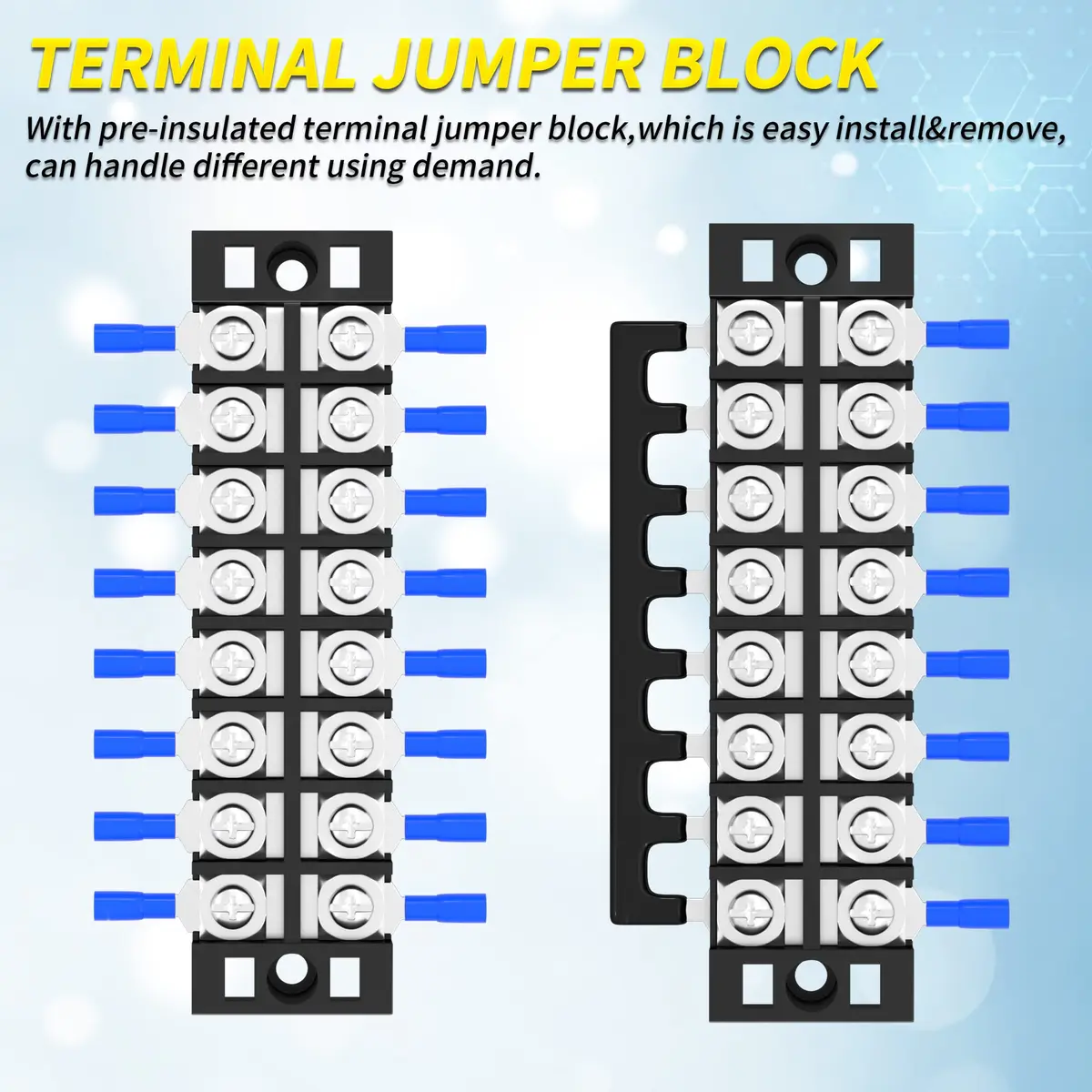 Joinfworld 600V 25A 8-Position Dual Row Terminal Block with Cover & Jumpers (4-Pack) | Industrial Power Distribution - view 4