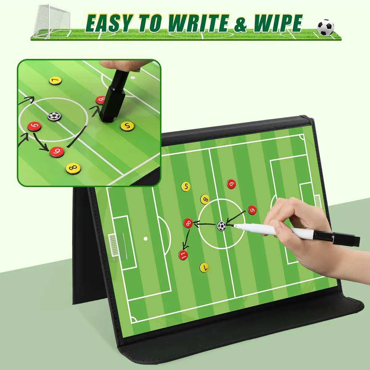 HIGHRAZON Soccer Coaching Board, Magnetic Soccer Clipboard for Coaches, Foldable Board with Dry Erase Marker | Premium Tactical Board 54x32cm - view 7