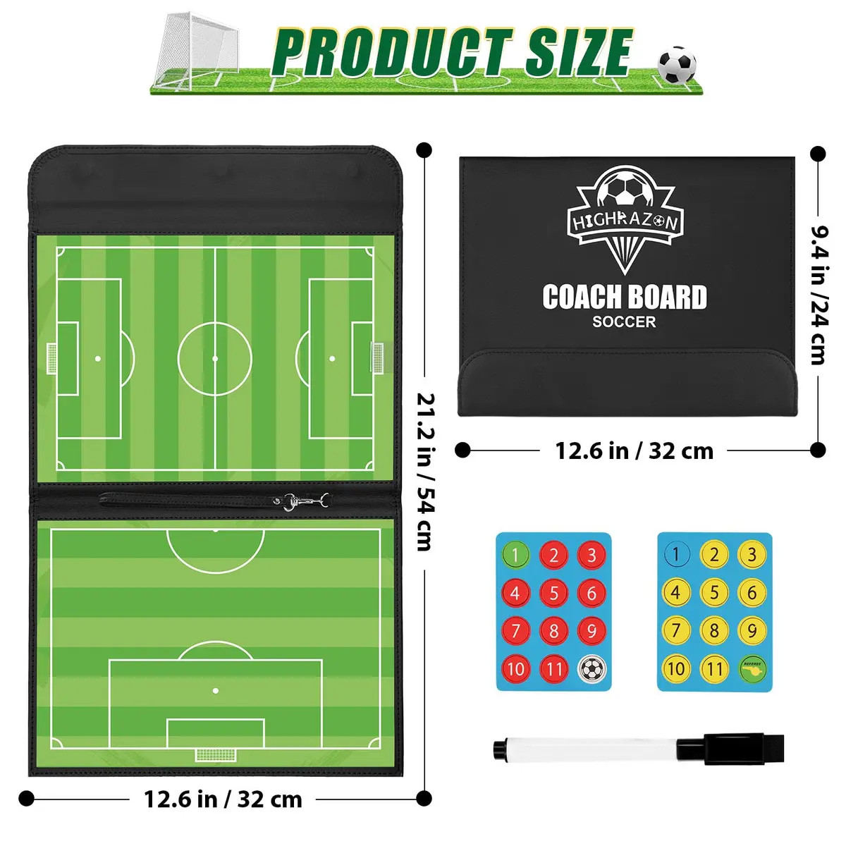 HIGHRAZON Soccer Coaching Board, Magnetic Soccer Clipboard for Coaches, Foldable Board with Dry Erase Marker | Premium Tactical Board 54x32cm - view 2
