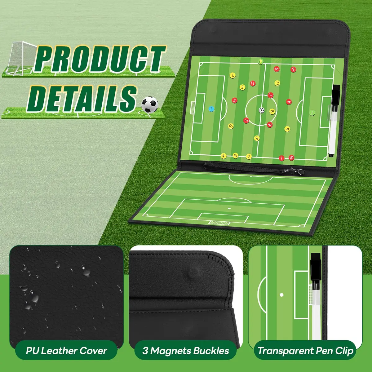 HIGHRAZON Soccer Coaching Board, Magnetic Soccer Clipboard for Coaches, Foldable Board with Dry Erase Marker | Premium Tactical Board 54x32cm - view 4
