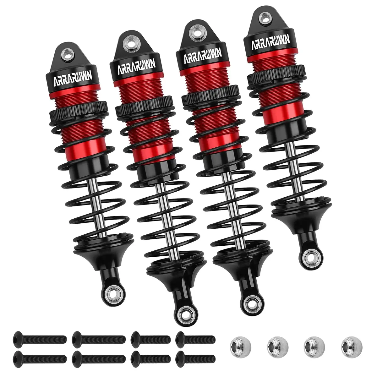ARRAROWN 4PCS 1/10 RC Car Shocks Front & Rear Shock Absorber Set 100mm/90mm Front, 115mm/105mm Rear | CNC Machined Metal Upgrade Parts - view 7