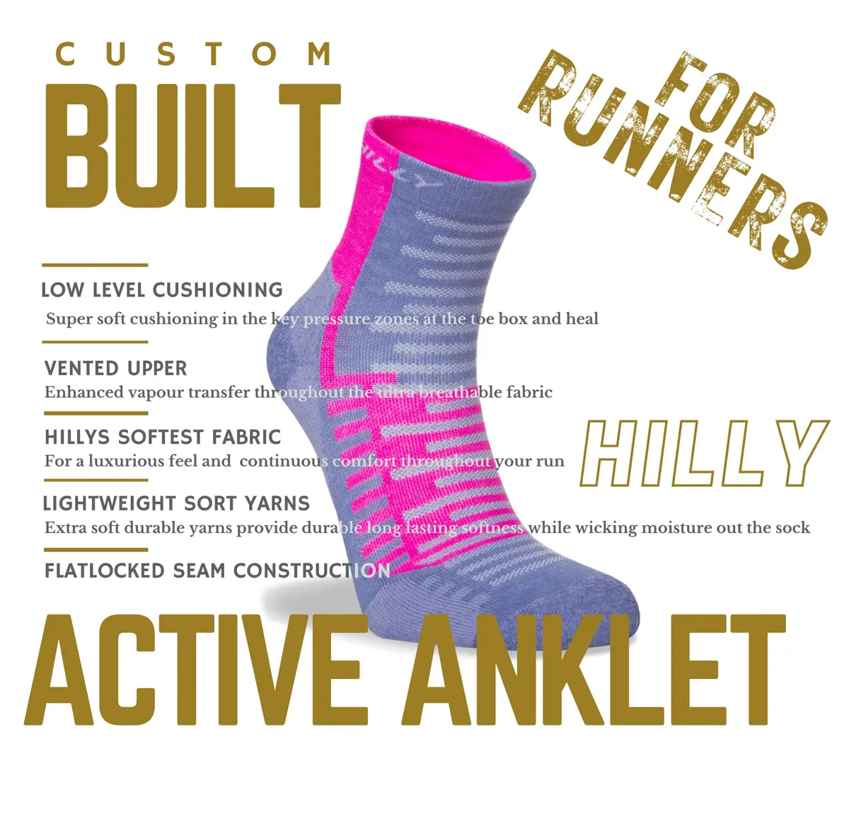 Hilly Active Anklet - Min Cushioning, Lilac/Pink, Large | Eco-Friendly Moisture Wicking Socks - view 2