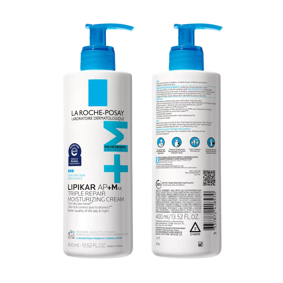 La Roche-Posay Lipikar AP+MAX Triple Repair Body Cream 400ml (13.5 Fl Oz) | Clinically Proven for Dry, Itchy Skin - view 5