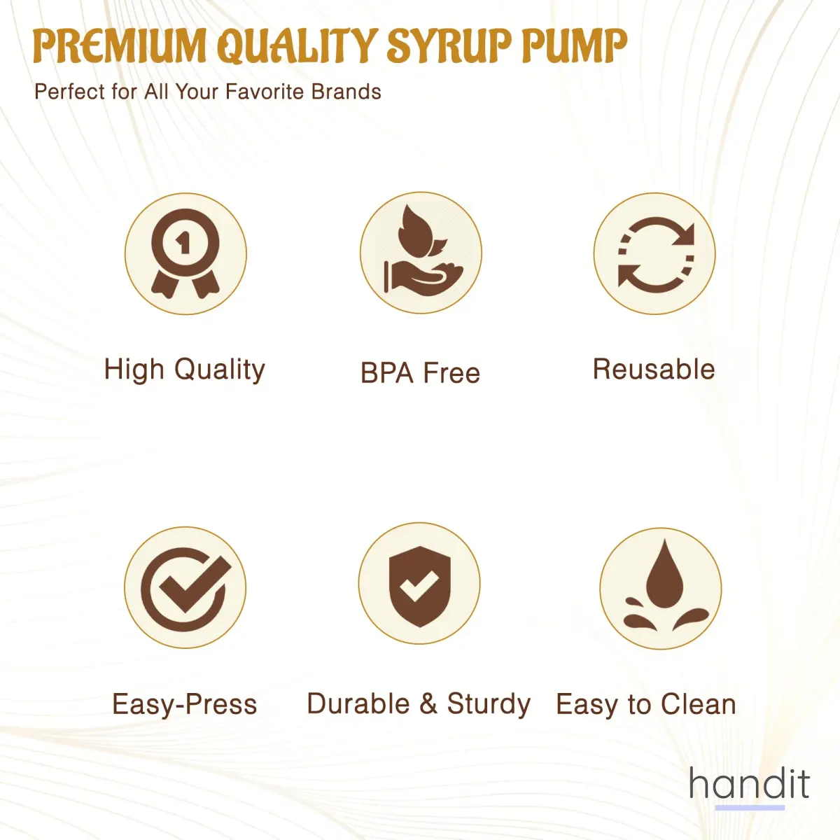 HANDIT Gold Coffee Syrup Pumps for Torani & Davinci Bottles | 8cc (0.25 oz) Dispense | 4-Pack - view 4