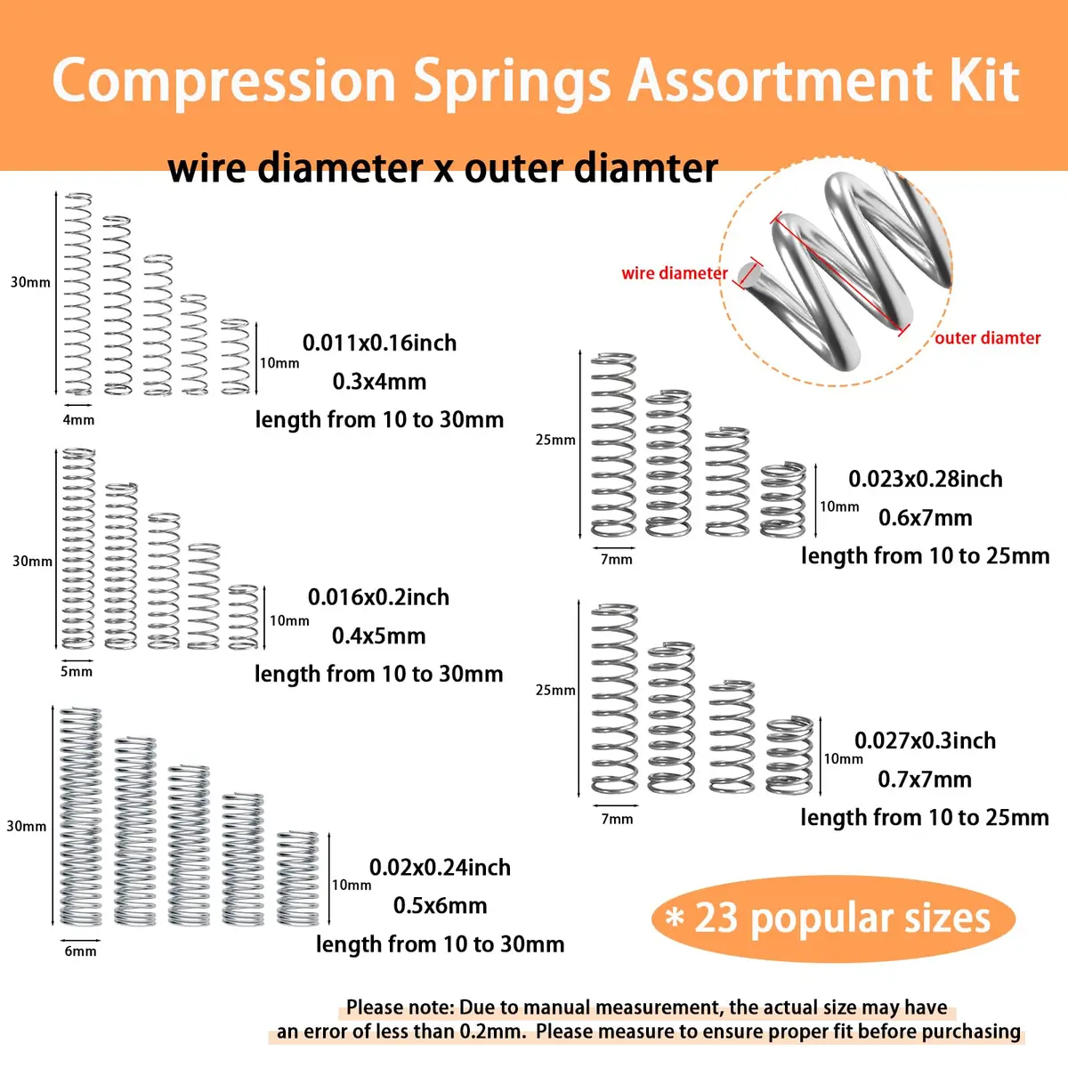 Dianrui 300PCS Compression Springs Assortment Kit 23 Sizes | 304 Stainless Steel Mini Springs for DIY Repair - view 2