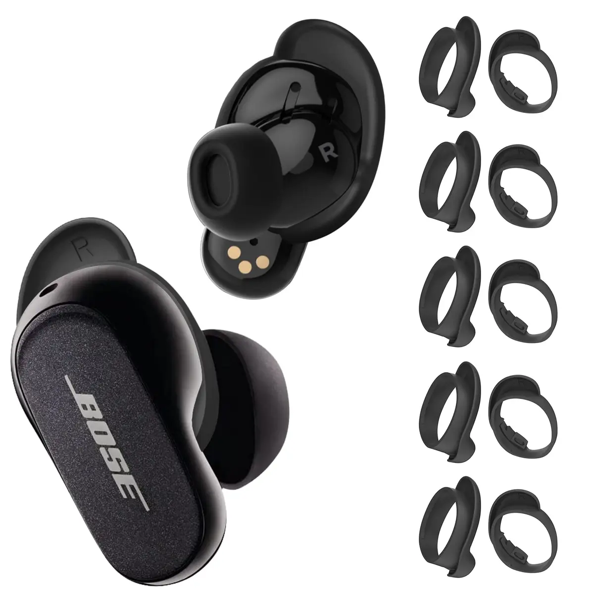 WOFRO Bose QuietComfort Ear Tips Covers - 5 Pairs, Anti Slip Silicone Sport Wingtip, Compatible with QC Earbuds 2 & Ultra (Black) | Secure Fit & Comfort - main product image