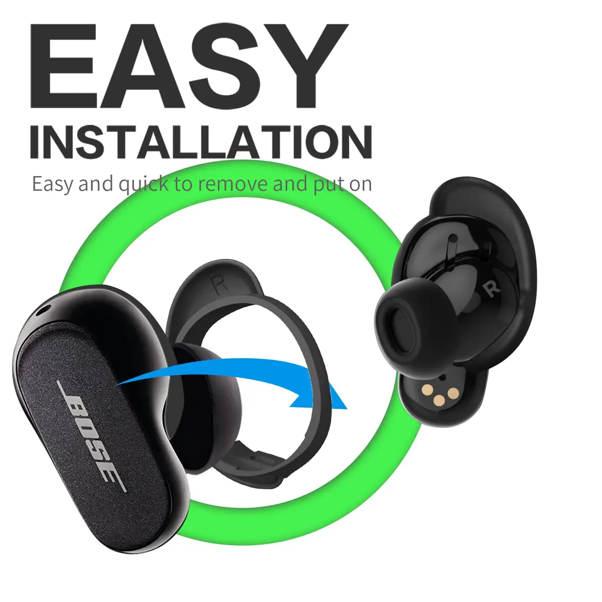 WOFRO Bose QuietComfort Ear Tips Covers - 5 Pairs, Anti Slip Silicone Sport Wingtip, Compatible with QC Earbuds 2 & Ultra (Black) | Secure Fit & Comfort - view 3