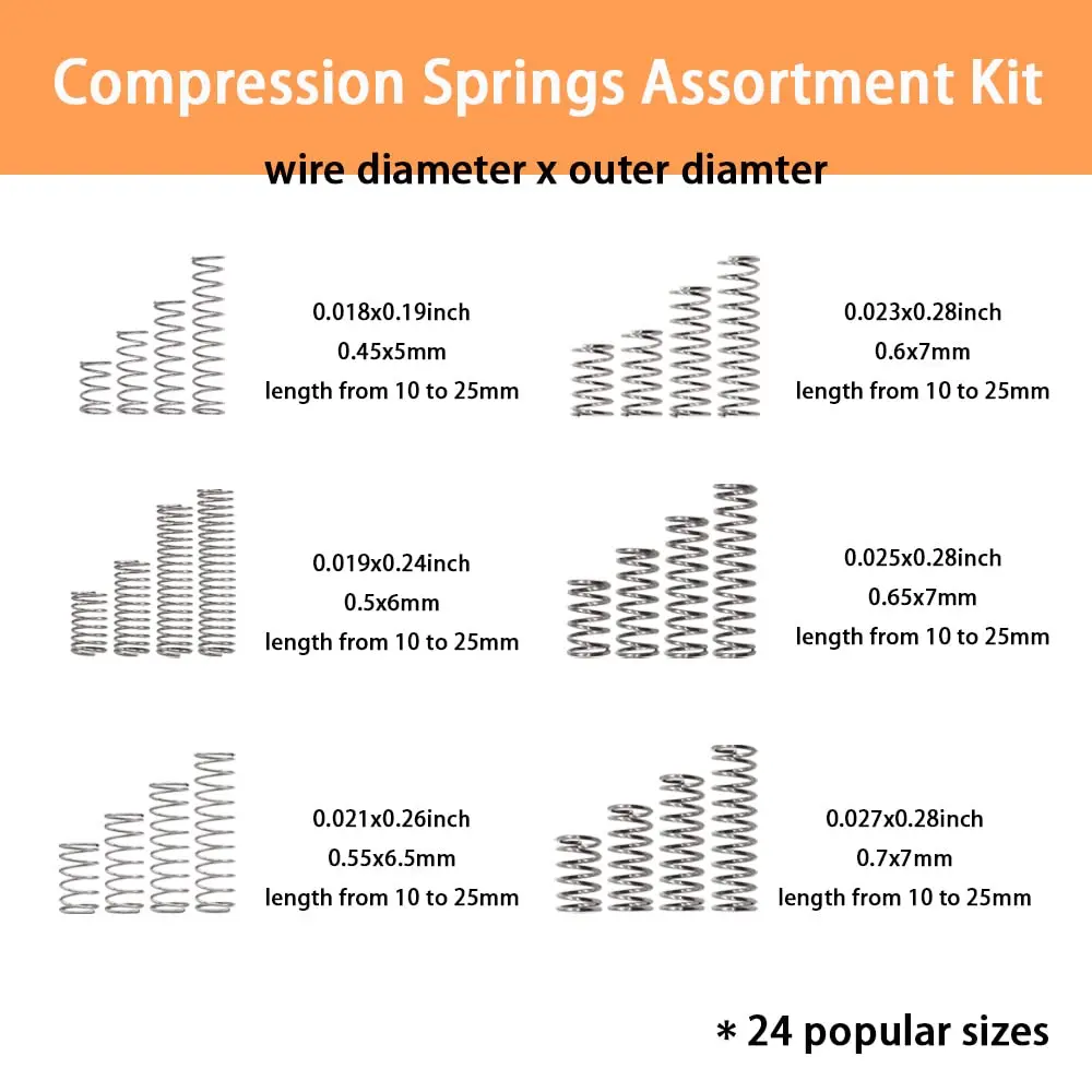 Dianrui Compression Springs Assortment Kit 392PCS | 24 Sizes Stainless Steel for DIY Repair - view 2