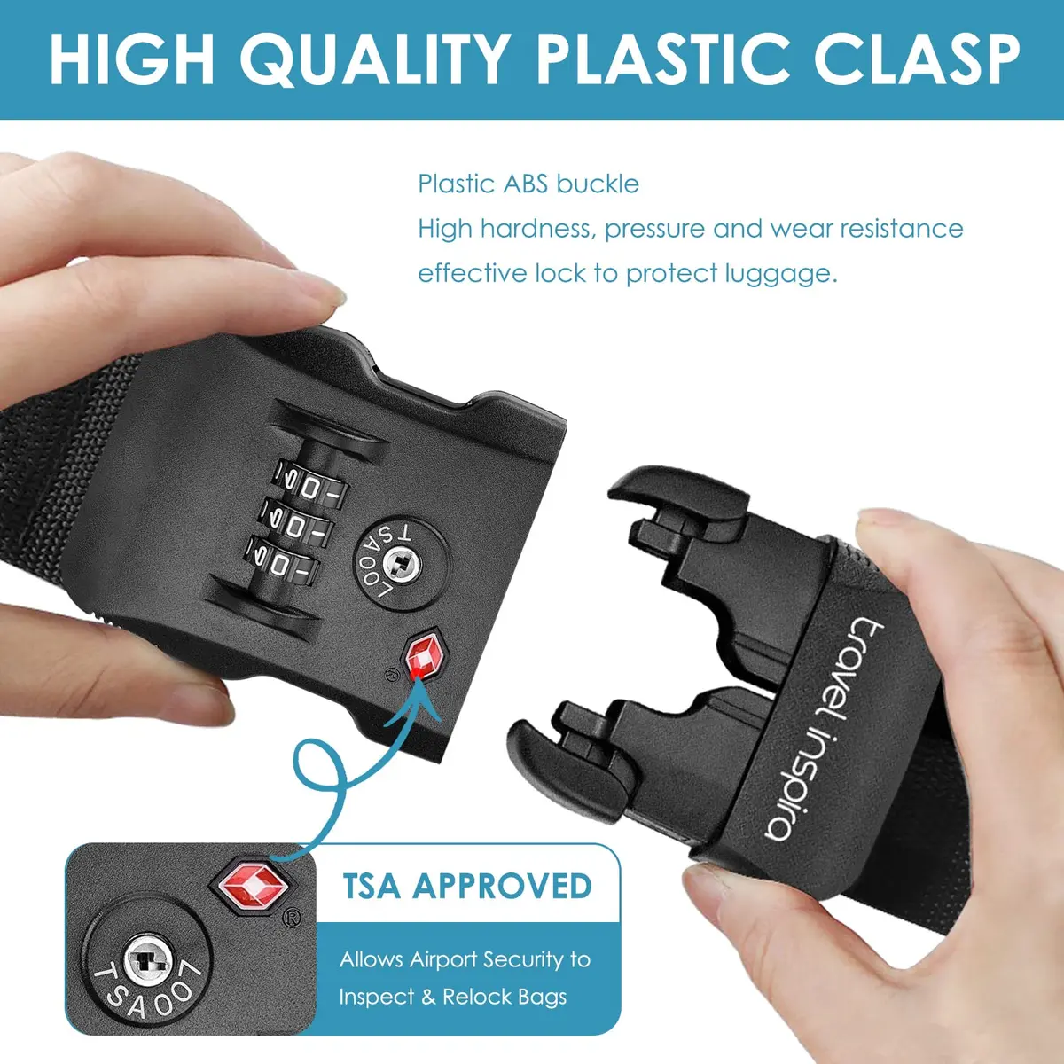 Travel Inspira Luggage Straps for Suitcases with TSA Lock | Heavy Duty, TSA Approved, Adjustable (7.72 × 3.78 × 2.40 inches) - view 5
