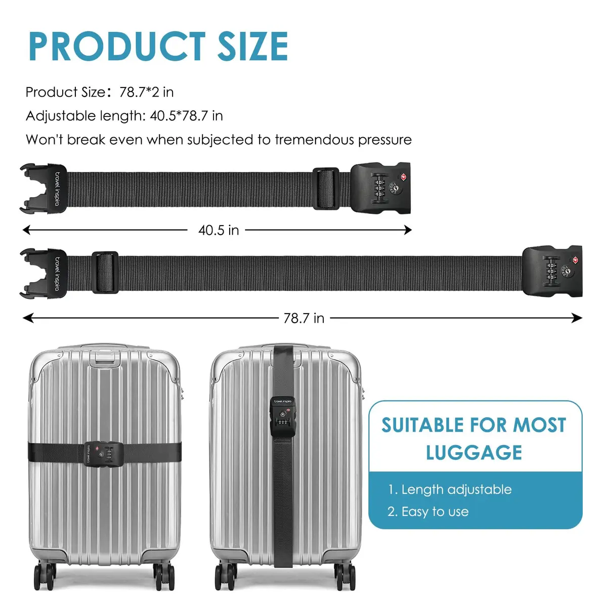 Travel Inspira Luggage Straps for Suitcases with TSA Lock | Heavy Duty, TSA Approved, Adjustable (7.72 × 3.78 × 2.40 inches) - view 9