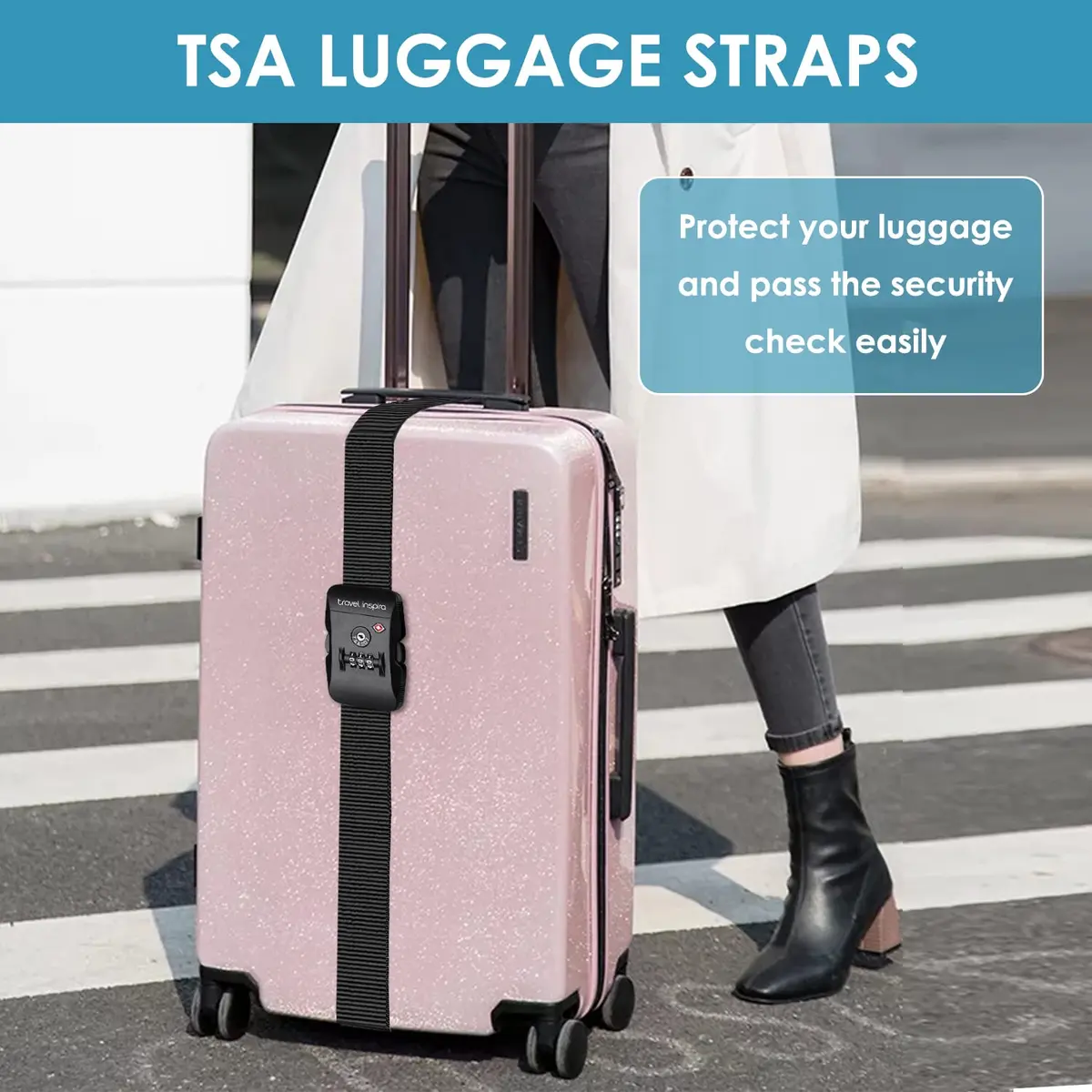 Travel Inspira Luggage Straps for Suitcases with TSA Lock | Heavy Duty, TSA Approved, Adjustable (7.72 × 3.78 × 2.40 inches) - view 2