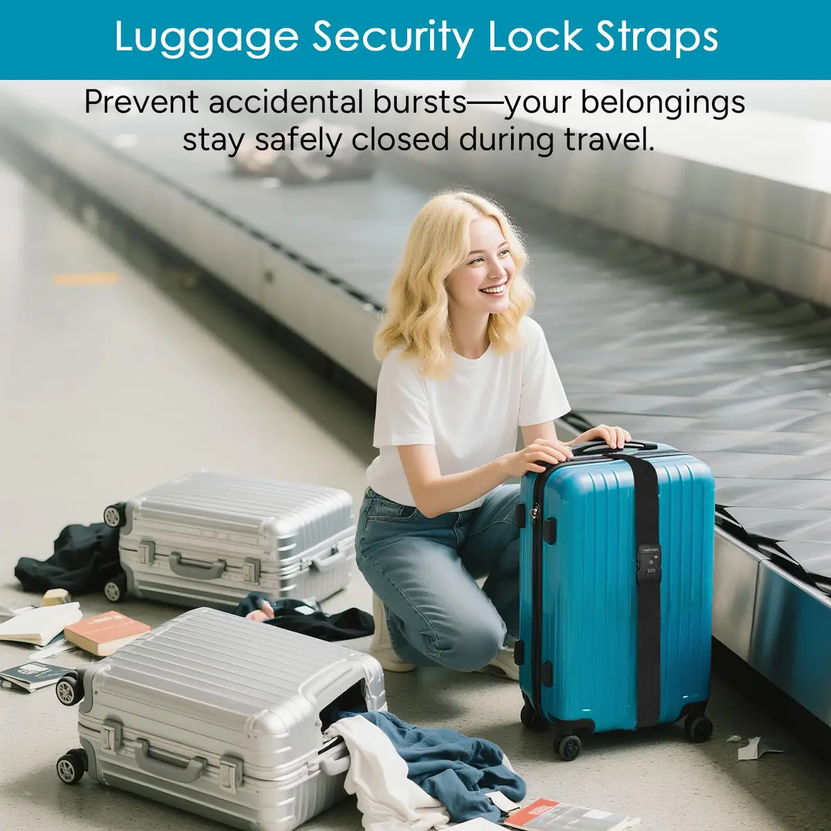 Travel Inspira Luggage Straps for Suitcases with TSA Lock | Heavy Duty, TSA Approved, Adjustable (7.72 × 3.78 × 2.40 inches) - view 3