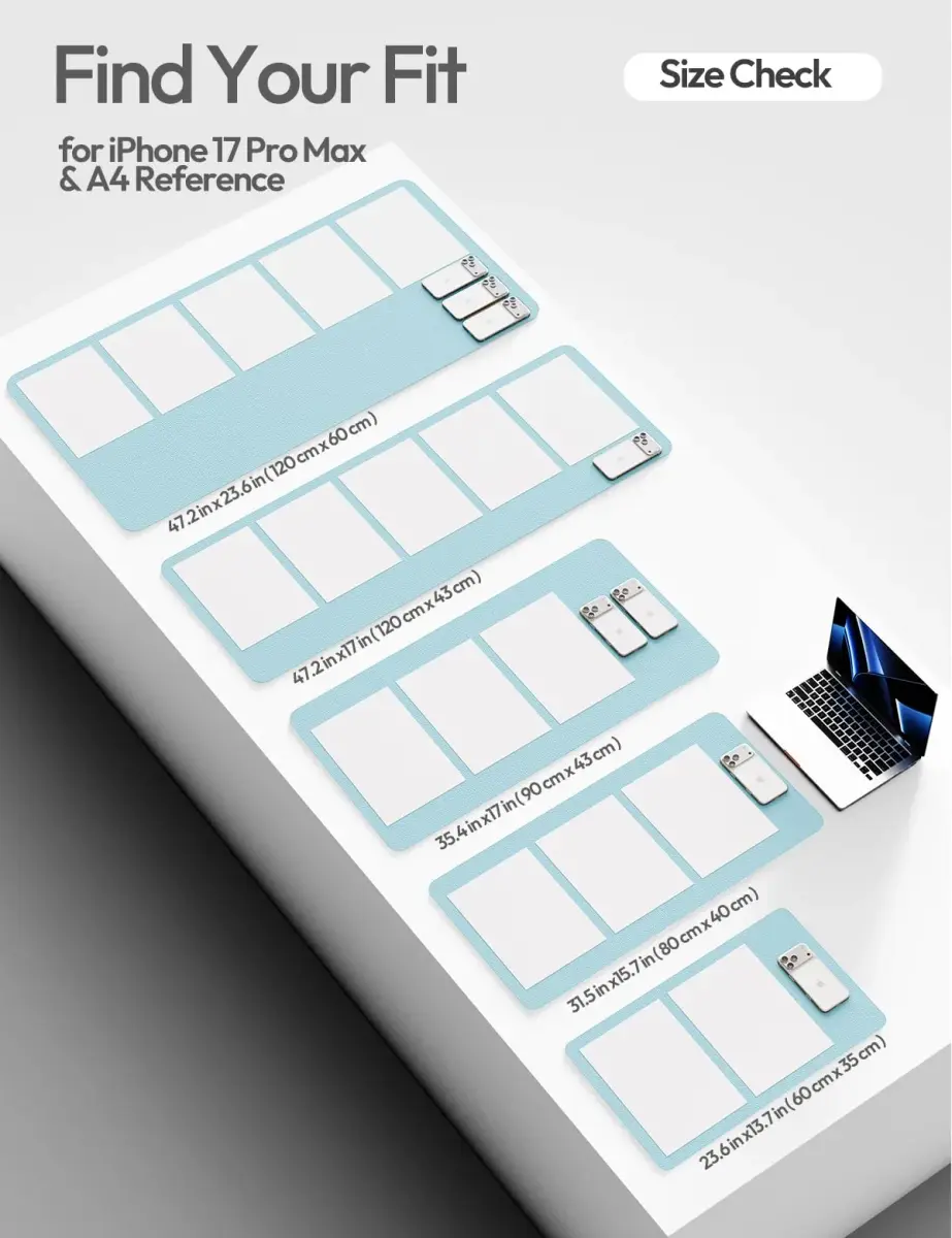YSAGi Baby Blue PU Leather Desk Protector Large Mouse Mat 80cm x 40cm | Protects Desks, Doubles as Mouse Pad - view 5