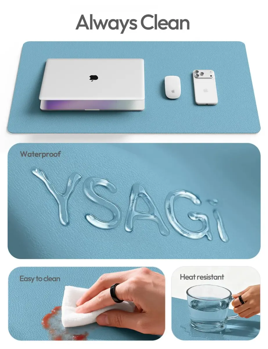 YSAGi PU Leather Desk Protector 80cm x 40cm (31.5" x 15.8") | Waterproof Writing Pad for Office and Home - view 7