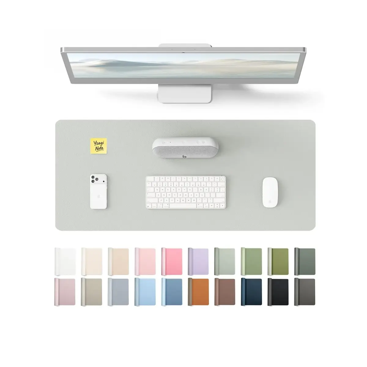 YSAGi Light Grey PU Leather Desk Pad Protector 59.9 cm x 35.1 cm (23.6" x 13.8") | Protects Desk Surface, Doubles as Large Mouse Pad - main product image