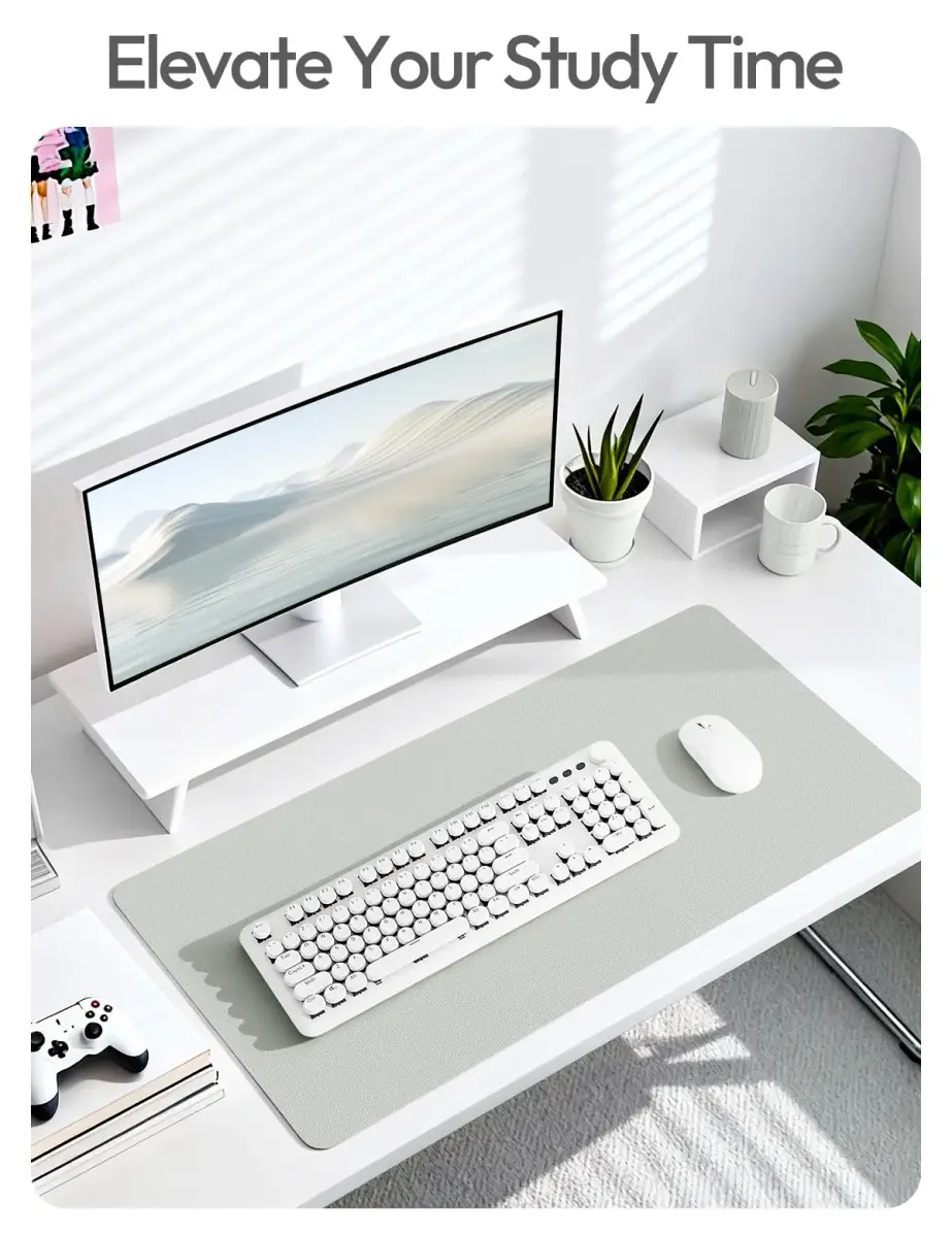 YSAGi Light Grey PU Leather Desk Pad Protector 59.9 cm x 35.1 cm (23.6" x 13.8") | Protects Desk Surface, Doubles as Large Mouse Pad - view 6