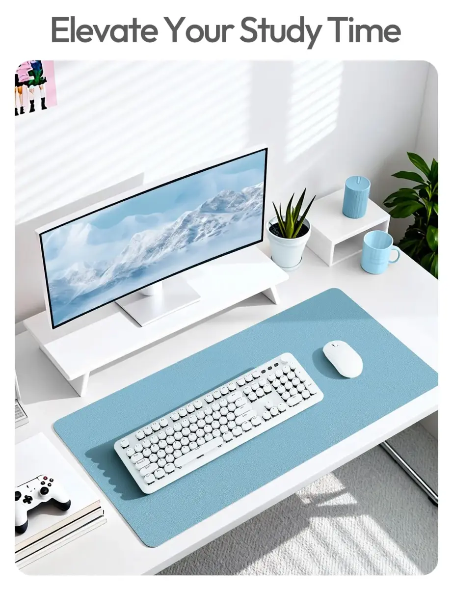 YSAGi Sea Blue PU Leather Desk Protector Mat, Large Mouse Pad, 23.6" x 13.8" | Protects Your Desk Surface - view 6