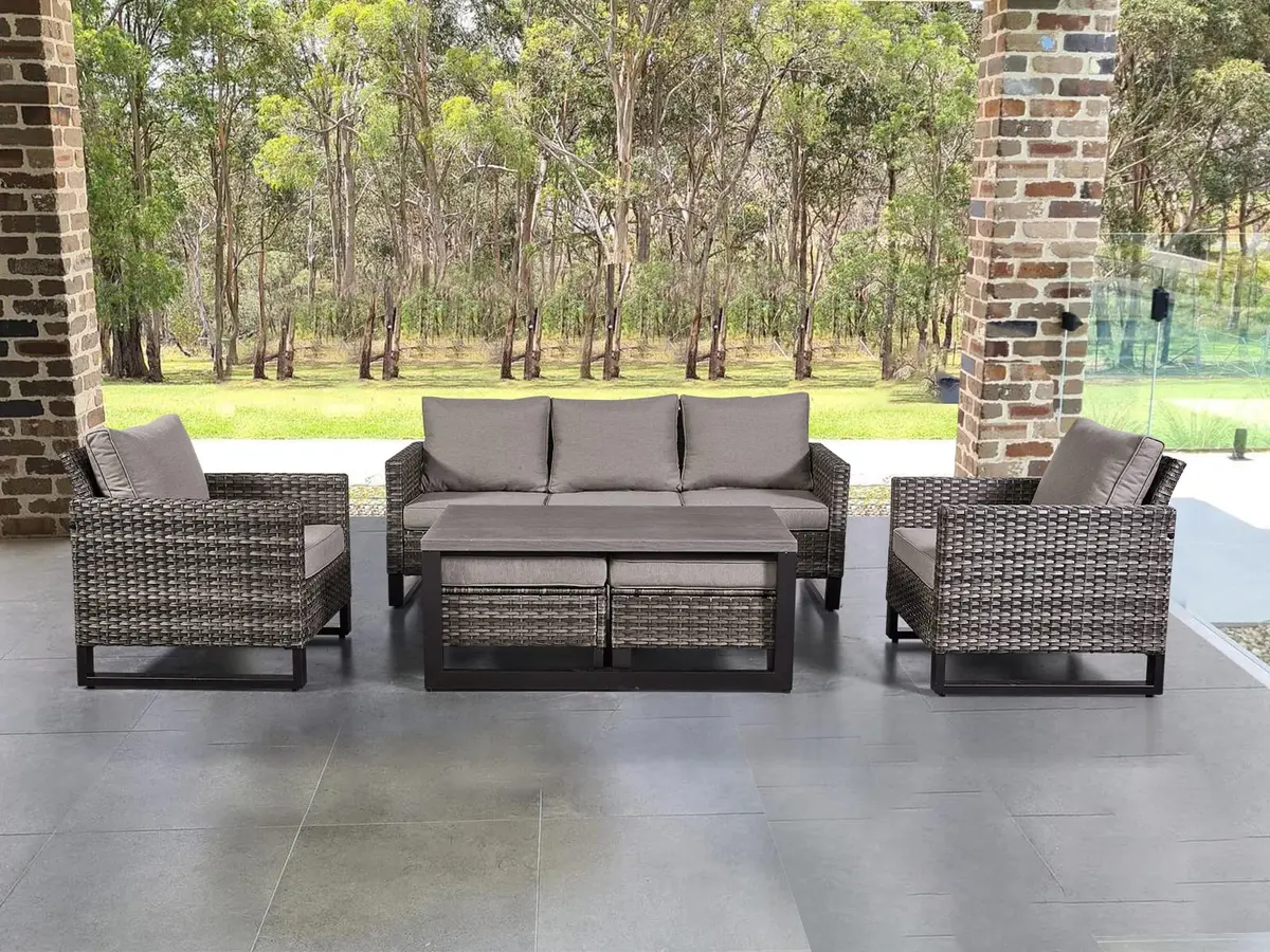 HUMMUH 6 Piece Patio Furniture Set All Weather Wicker, High Back Chairs, Coffee Table & Ottomans | Weather-Resistant Outdoor Lounge - main product image