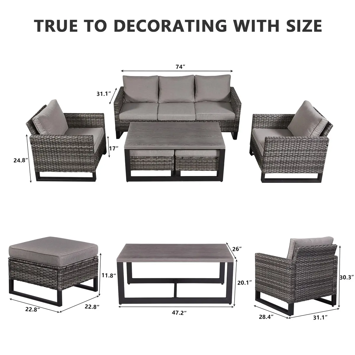HUMMUH 6 Piece Patio Furniture Set All Weather Wicker, High Back Chairs, Coffee Table & Ottomans | Weather-Resistant Outdoor Lounge - view 6
