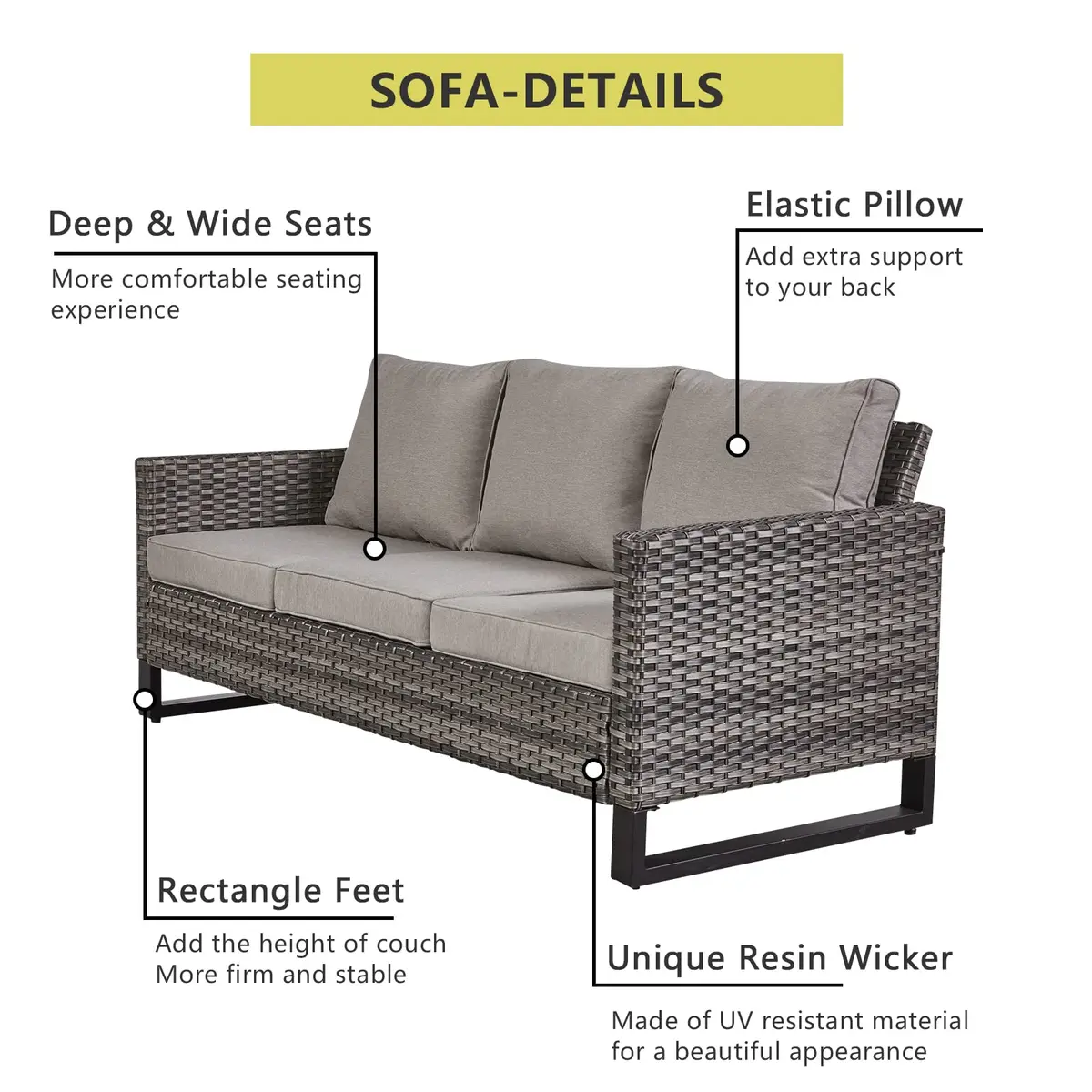 HUMMUH 6 Piece Patio Furniture Set All Weather Wicker, High Back Chairs, Coffee Table & Ottomans | Weather-Resistant Outdoor Lounge - view 4