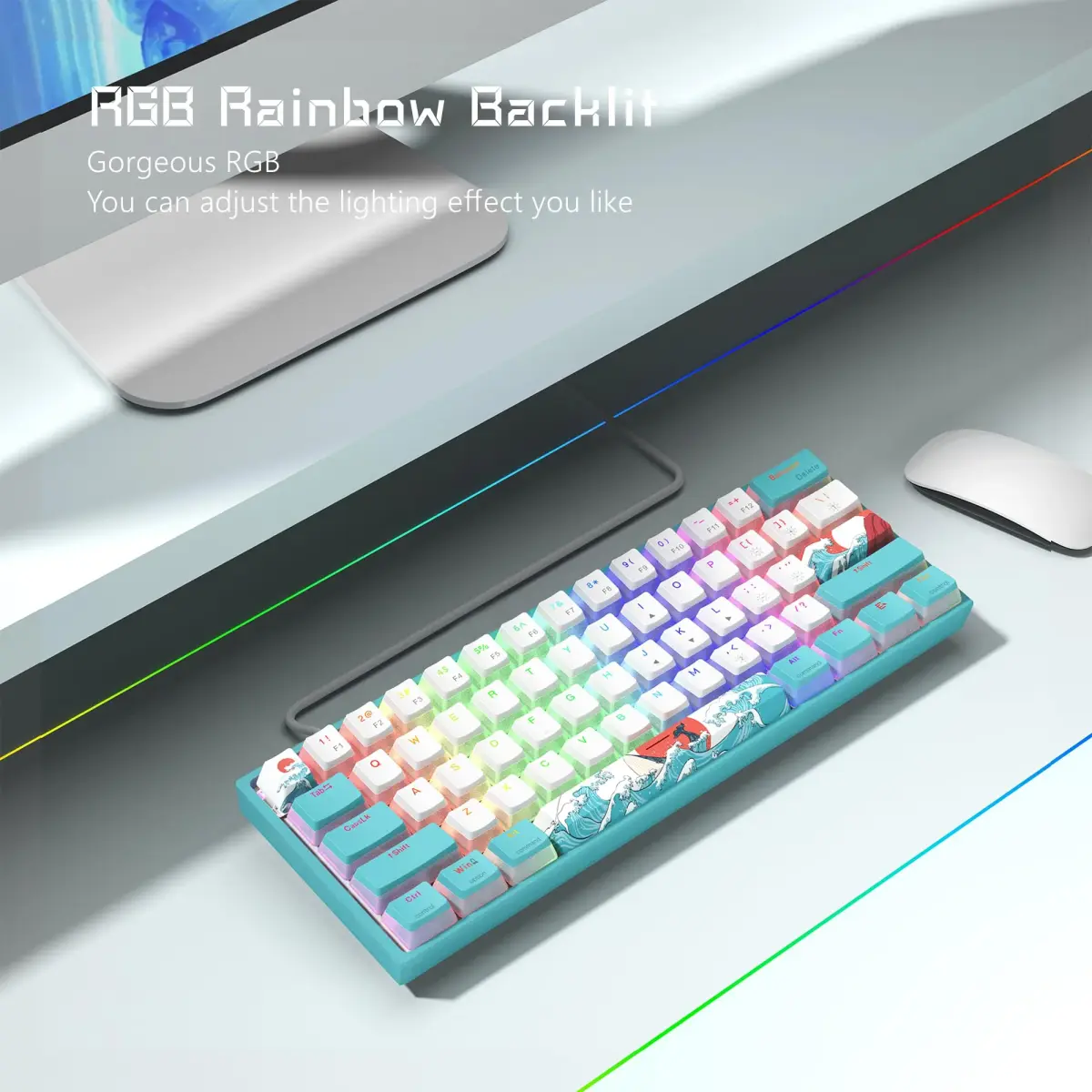 Womier WK61 V2 Mechanical RGB Wired Gaming Keyboard 61 Keys Hot-Swappable Linear Red Switch | Compatible with PC/MAC - view 7