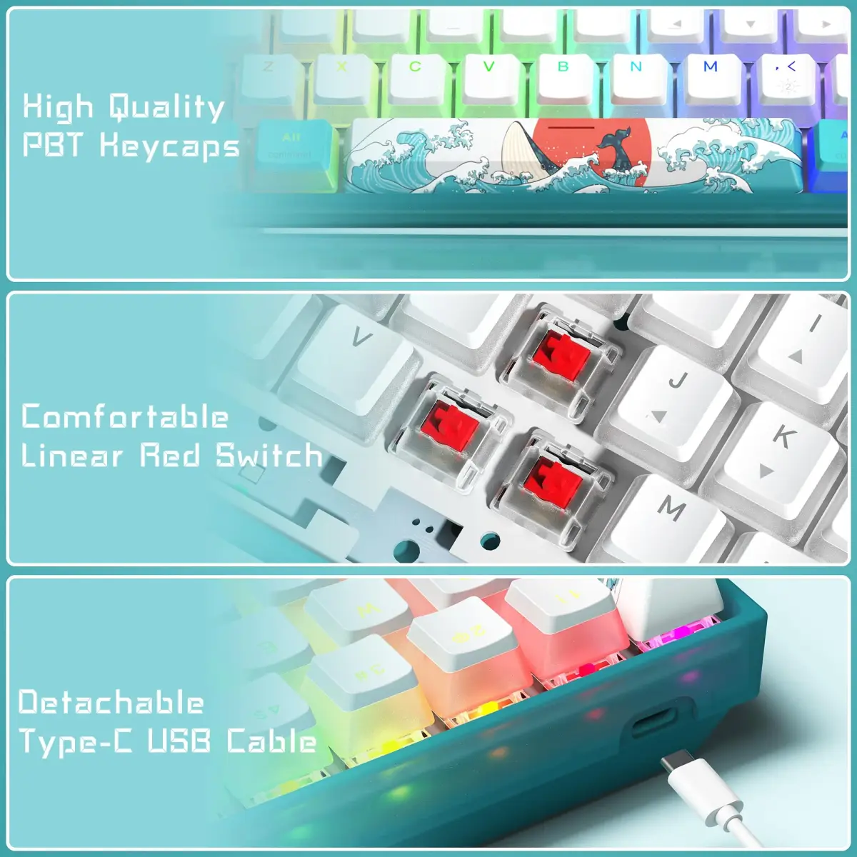 Womier WK61 V2 Mechanical RGB Wired Gaming Keyboard 61 Keys Hot-Swappable Linear Red Switch | Compatible with PC/MAC - view 3