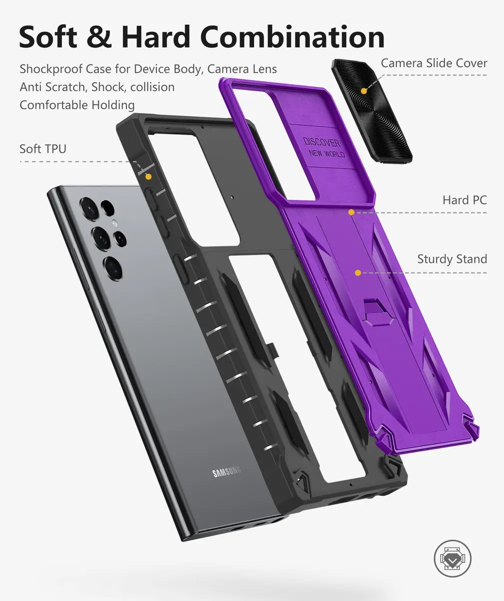 SOiOS Samsung Galaxy S23 Ultra Case with Kickstand & Slider Purple | Military Grade Heavy Duty Protection - view 5
