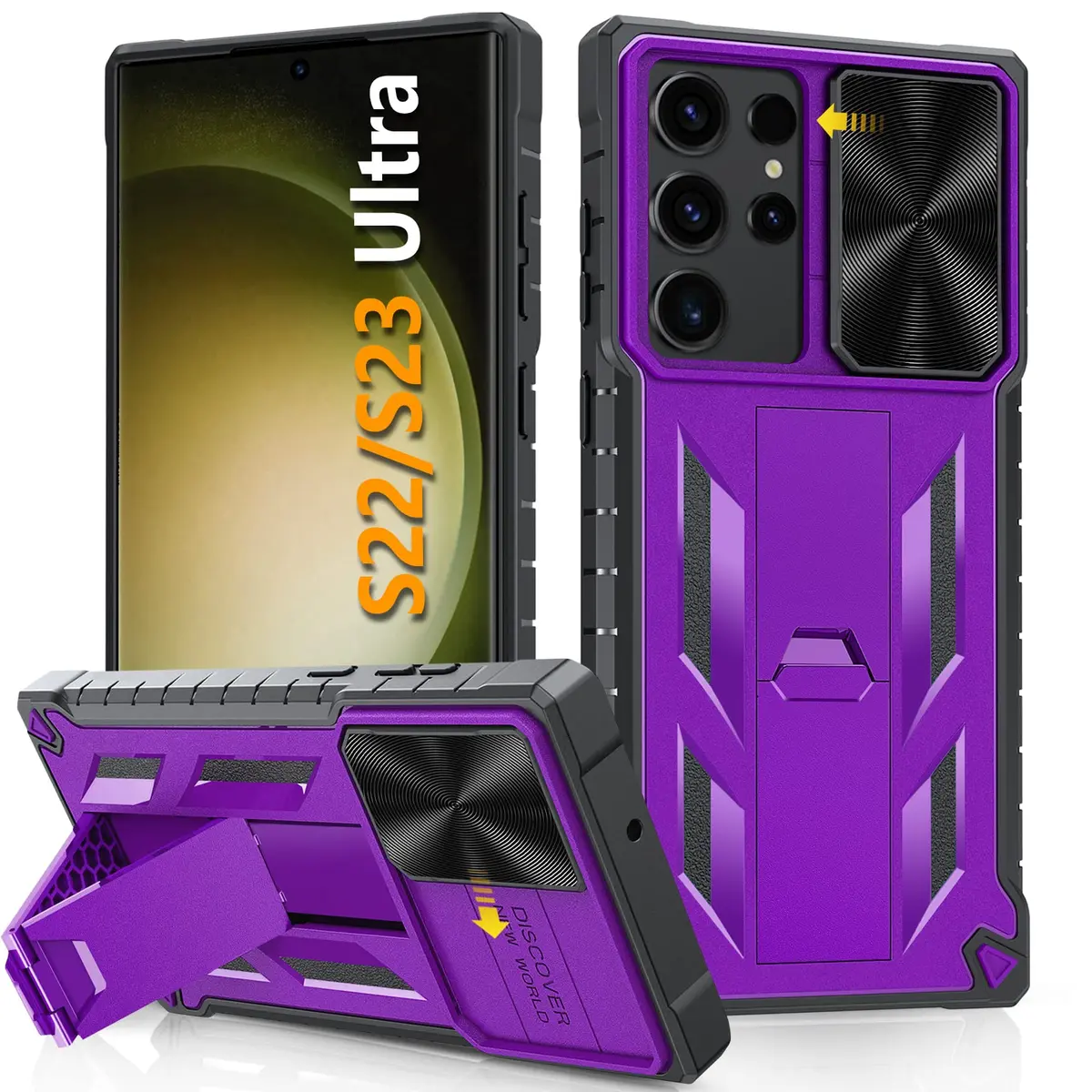 SOiOS Samsung Galaxy S23 Ultra Case with Kickstand & Slider Purple | Military Grade Heavy Duty Protection - main product image