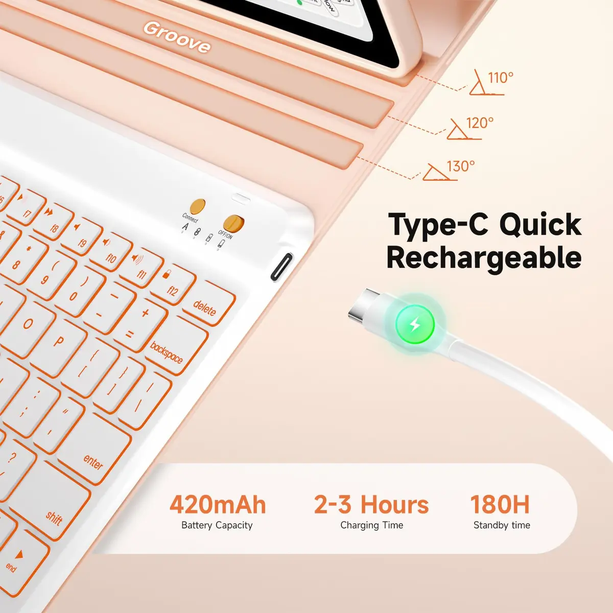 BLUTLOTUS Keyboard Case for iPad 9.7 inch 5th 6th Gen | 360° Rotatable with Pencil Holder - view 4