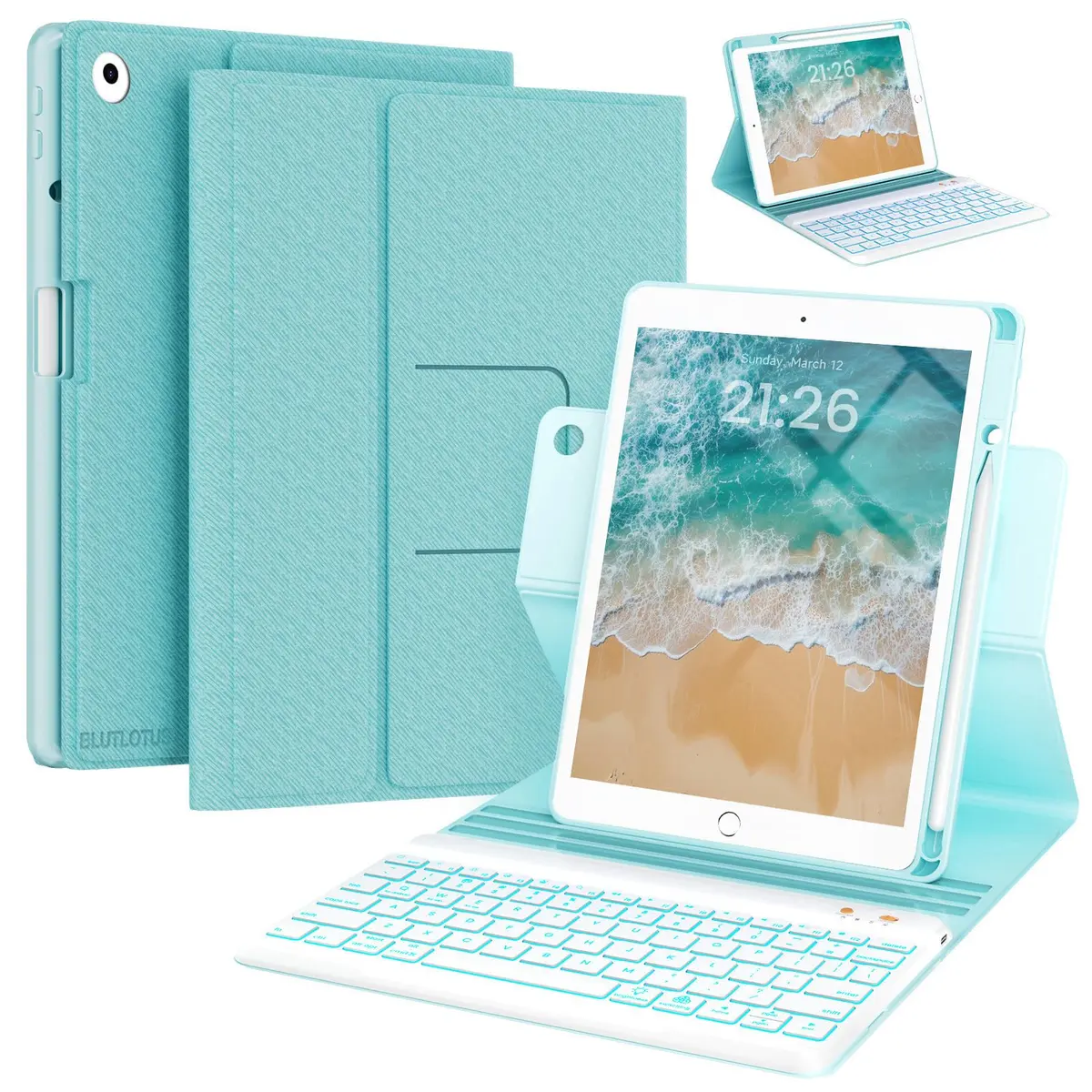 BLUTLOTUS Keyboard Case for iPad 9.7 inch 5th 6th Gen | 360° Rotatable, Backlit, Pencil Holder - main product image