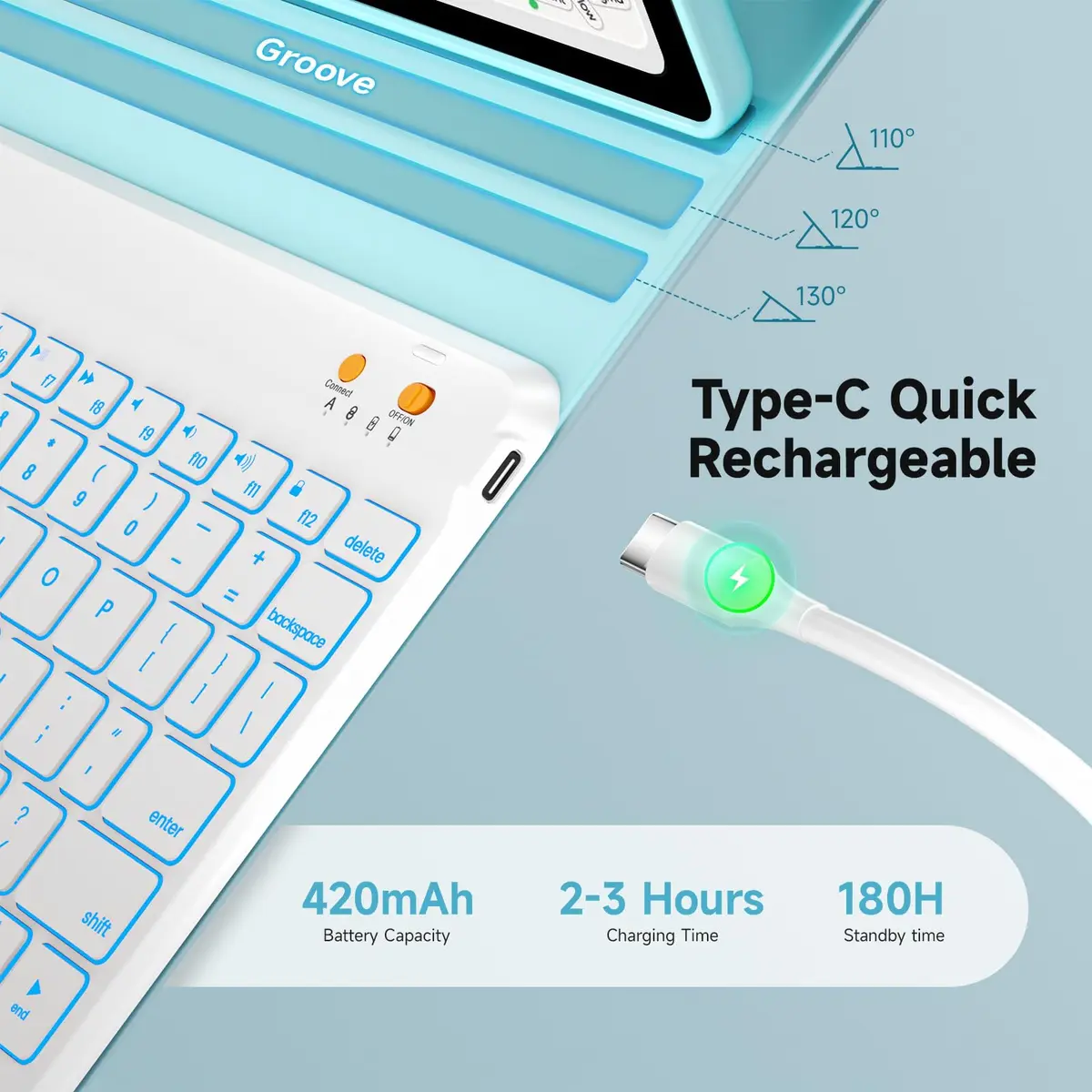 BLUTLOTUS Keyboard Case for iPad 9.7 inch 5th 6th Gen | 360° Rotatable, Backlit, Pencil Holder - view 4