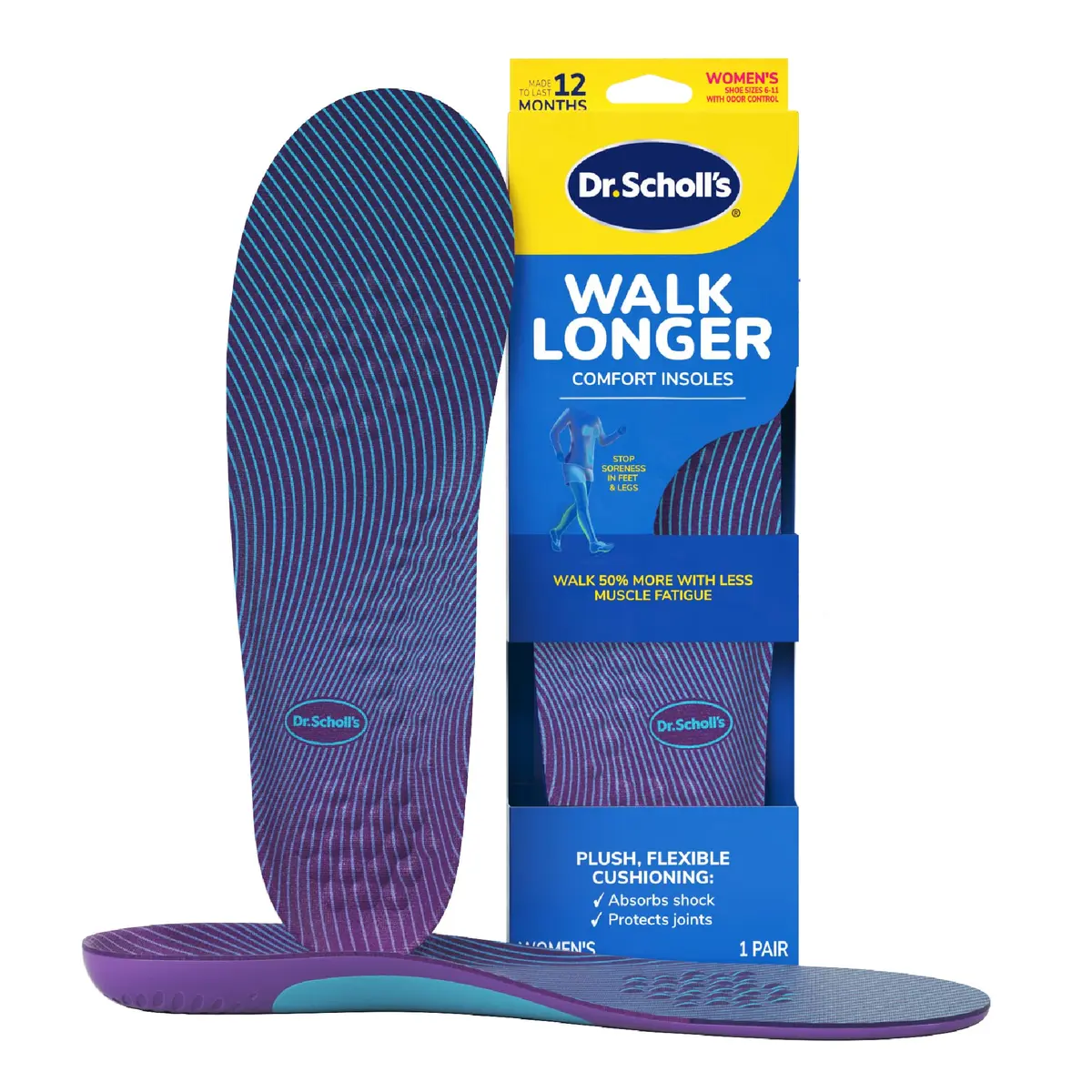Dr. Scholl's Walk Longer Shoe Insoles for Women | All-Day Support, 1 Pair | Supports Feet & Legs - main product image