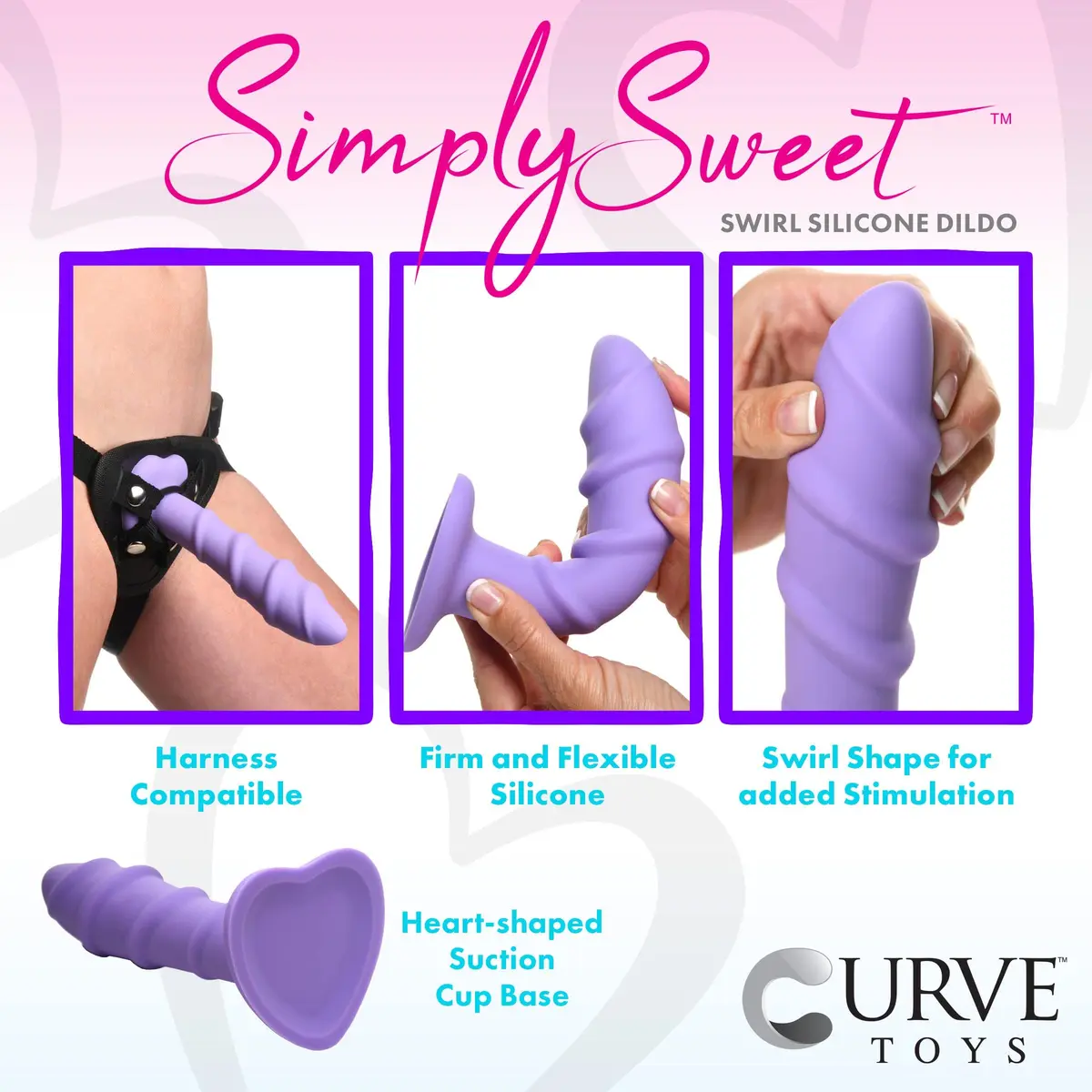 CURVE TOYS Simply Sweet Swirl Silicone Dildo 17.78cm (7in) | Ribbed for Enhanced Pleasure - view 2