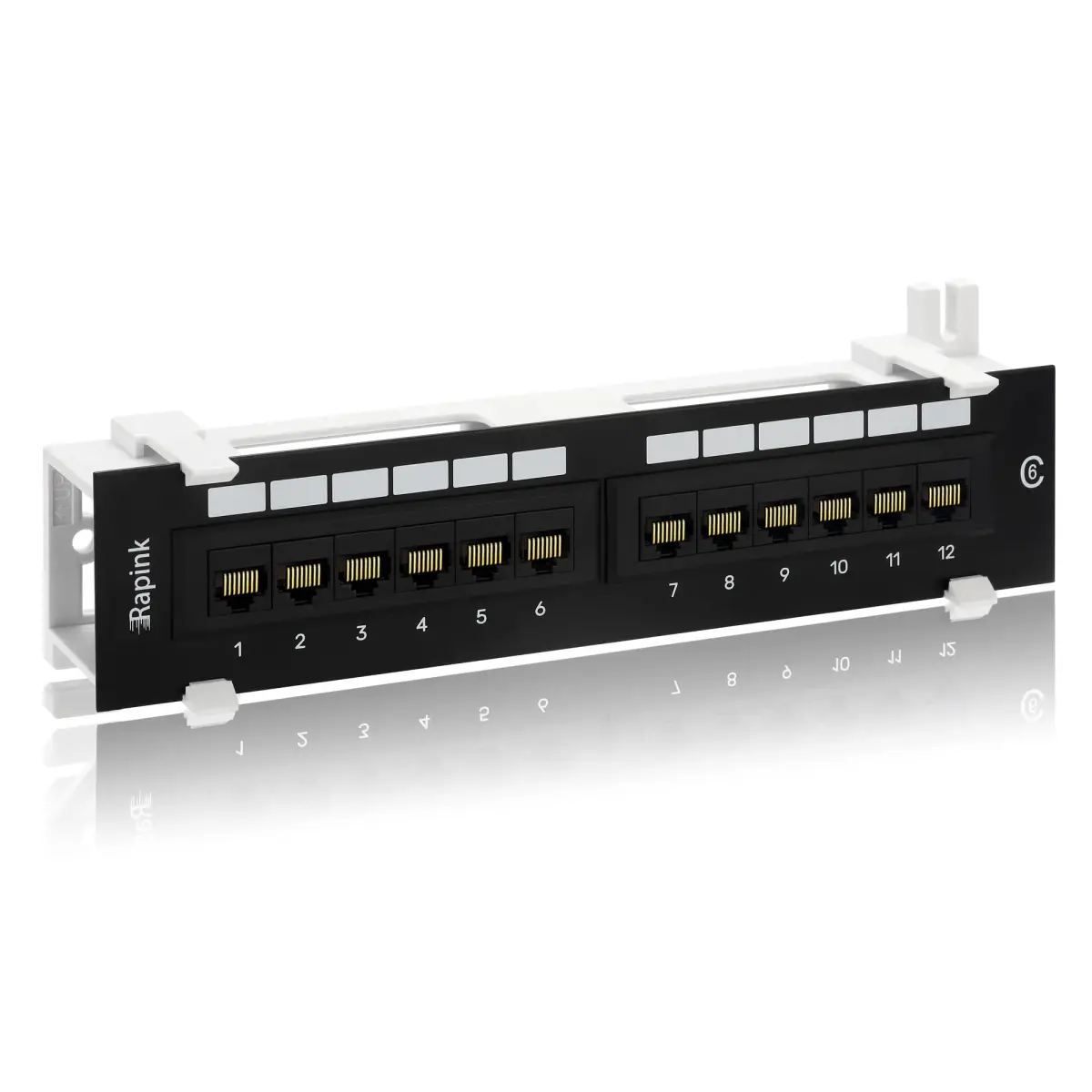 Rapink 12-Port Cat6 Ethernet Patch Panel 10Gbps | 10-Inch Width, Gold-Plated RJ45 - main product image