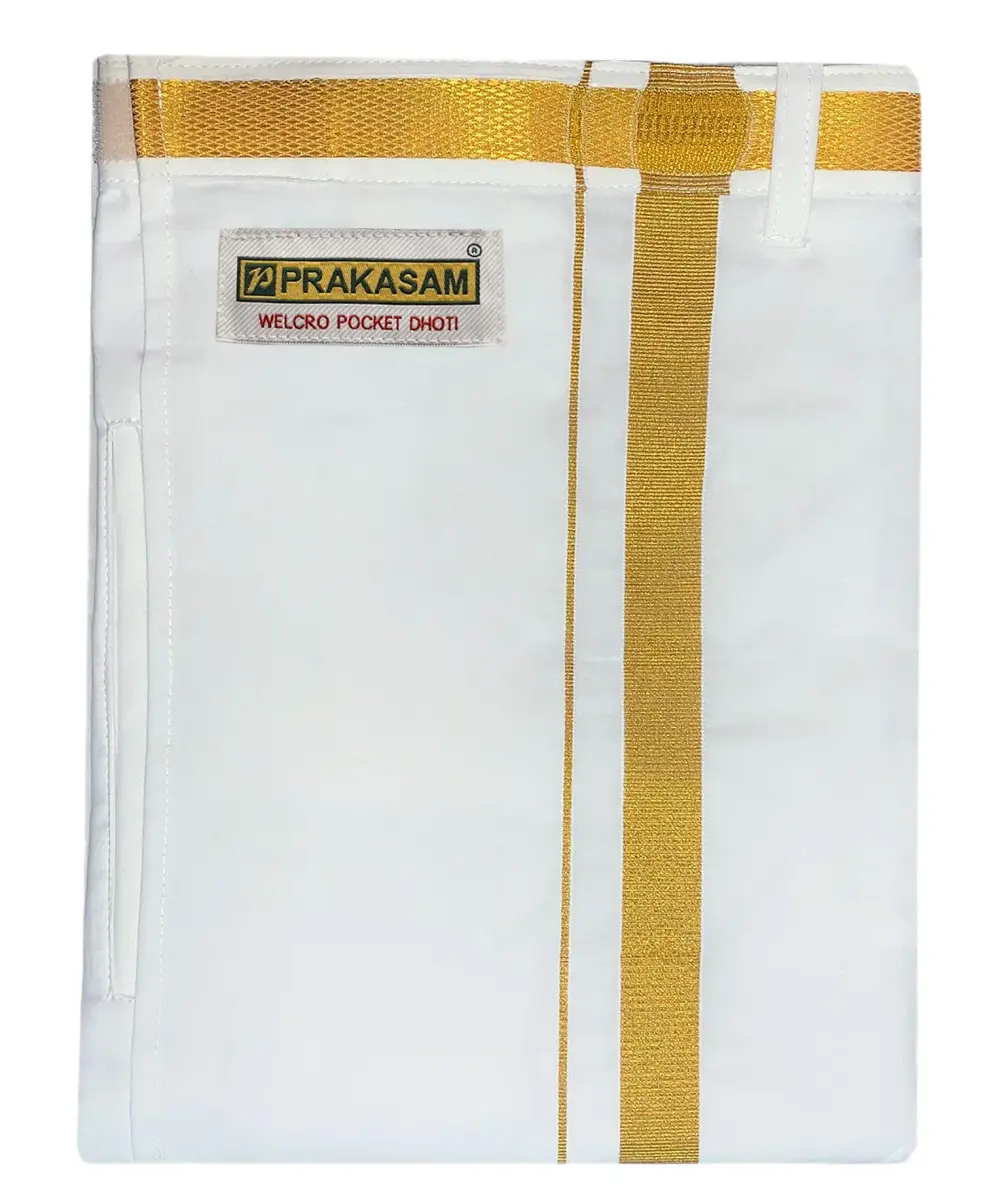 PRAKASAM COTTON White Dhoti 54 (137 cm) | Ready-Made Hook & Loop with Pocket - view 3