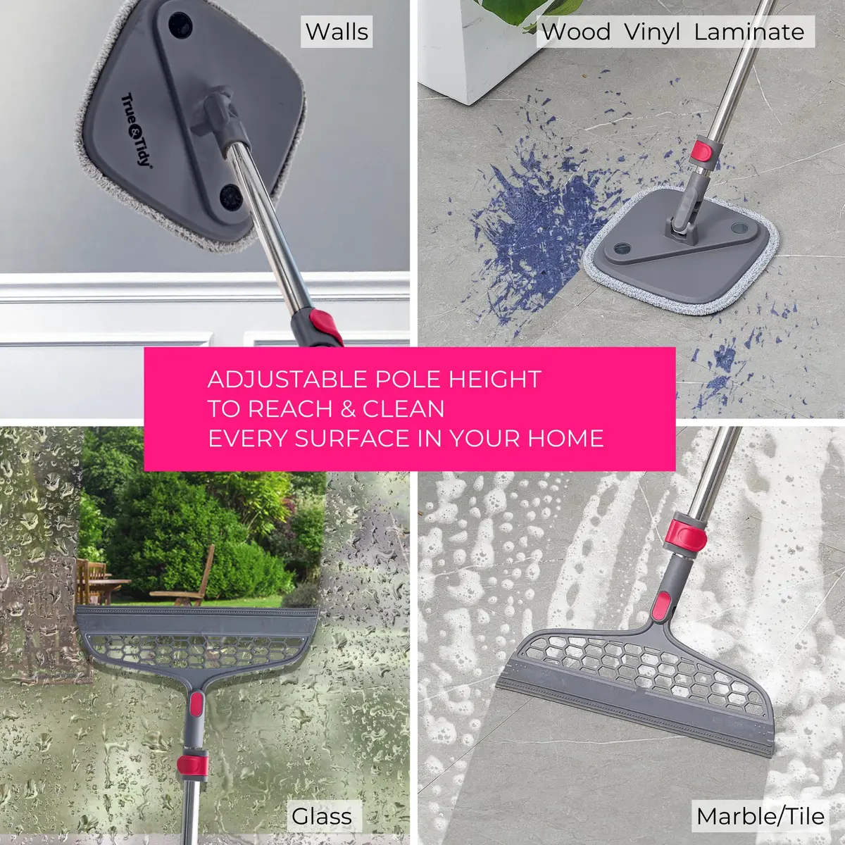 True & Tidy True Clean Spin Mop & Bucket System – Dual Compartment, 360° Swivel, Stainless Steel Handle, Microfiber Pads - view 9