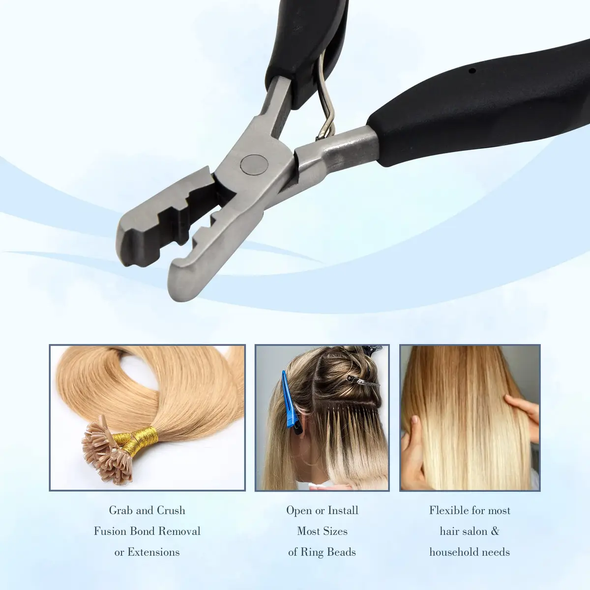 coloryoung Fusion Bond Crusher Tool for Keratin Hair Extensions 14cm | Flat Tip Pre-Bonded Hair Extension Pliers - view 5