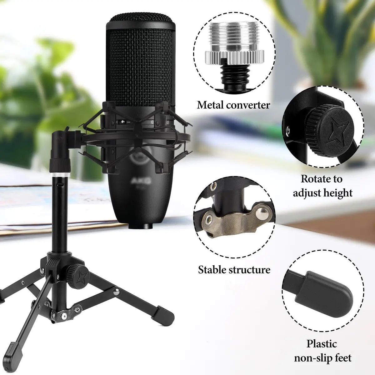 GEEKRIA Microphone Stand for Creators | Compact Desktop Tripod with Foldable Non-Slip Feet - view 4