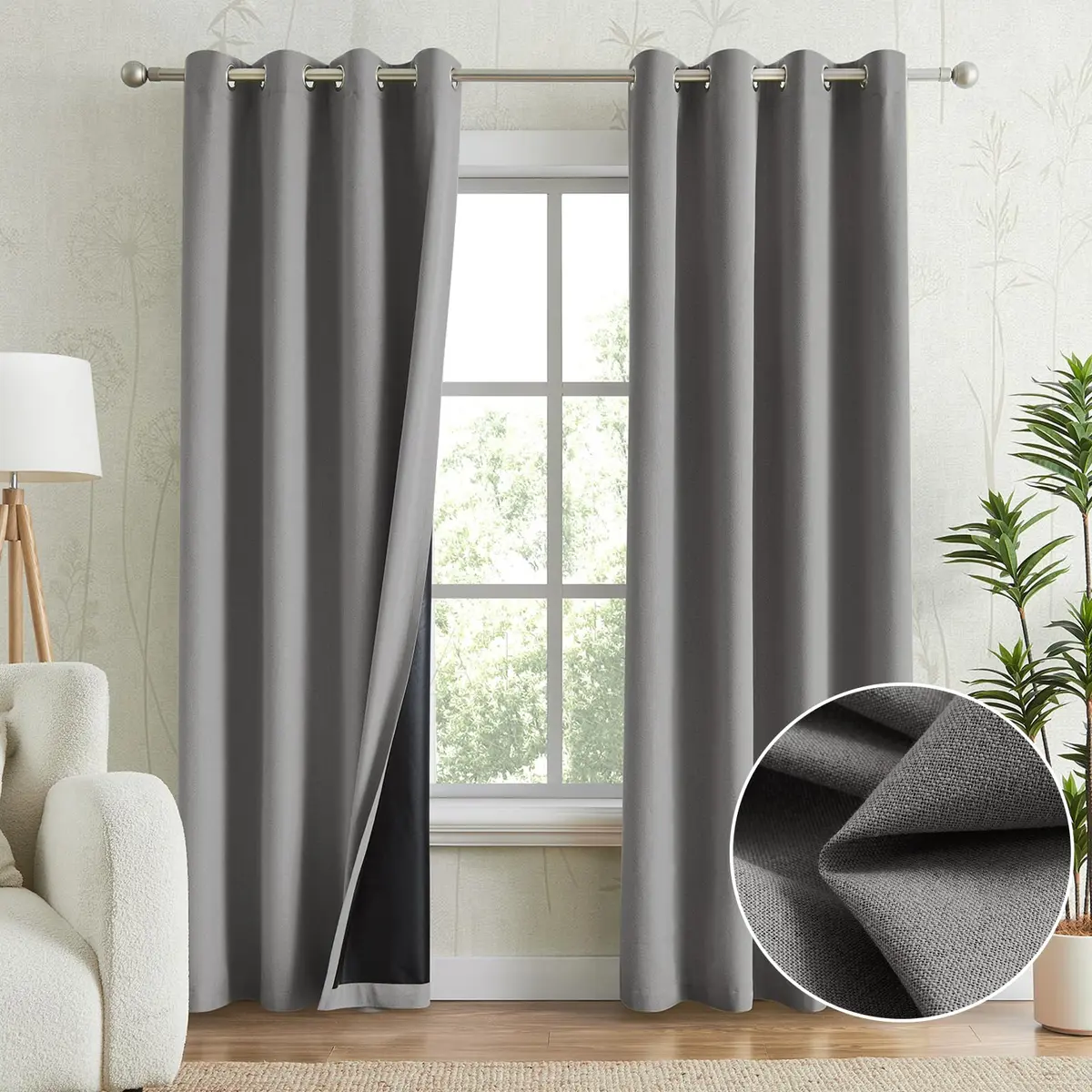 Anpark Grey Blackout Curtains 52 x 96 Inch | Thermal Linen Look Grommet Drapes for Bedroom & Living Room - main product image