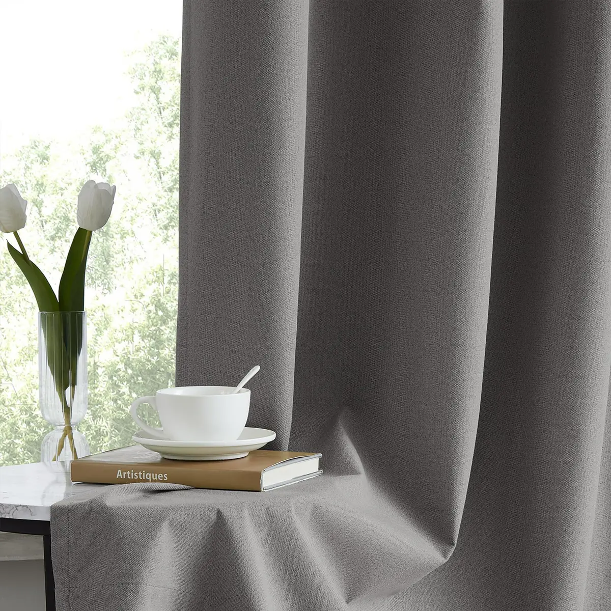 Anpark Grey Blackout Curtains 52 x 96 Inch | Thermal Linen Look Grommet Drapes for Bedroom & Living Room - view 5