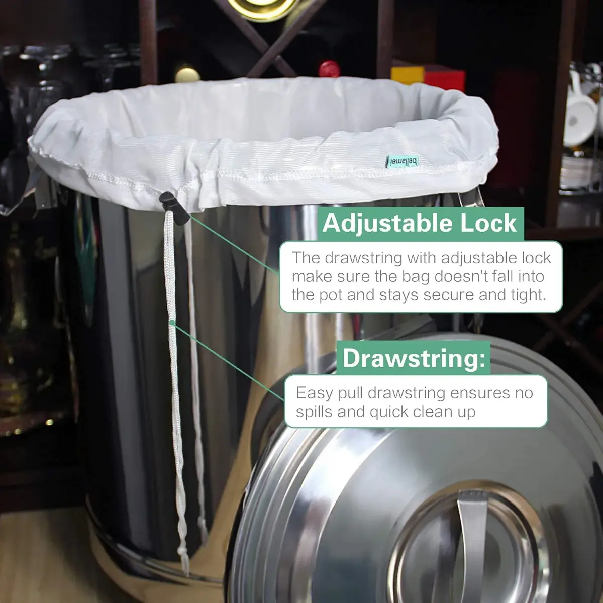 Bellamei Reusable Brew Bag 3 Pack 56cm x 66cm (22"x26") 250 Micron Fine Mesh for Beer Brewing - view 5