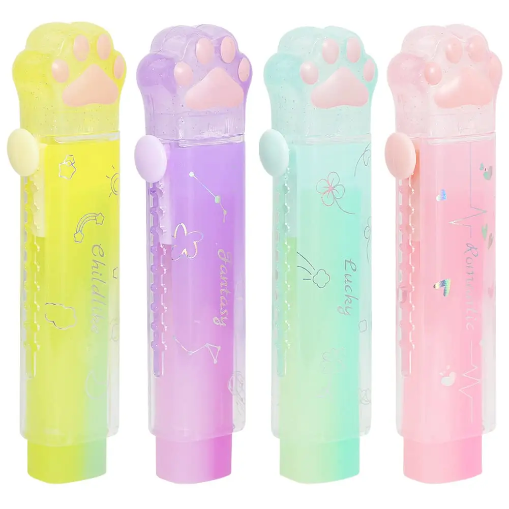 Geluode 4 Pcs Cat Paw Erasers | Retractable Rainbow Office & School Supplies - main product image