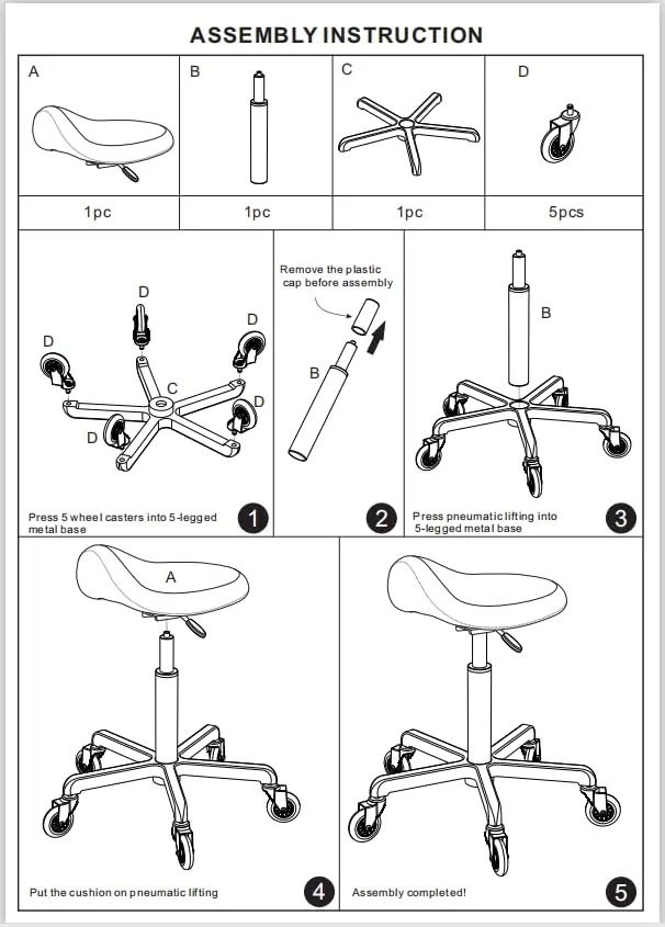 FRNIAMC Saddle Stool with Wheels | Ergonomic Height Adjustable for Clinic & Salon (Beige, 20-29.5 Inches) - view 5