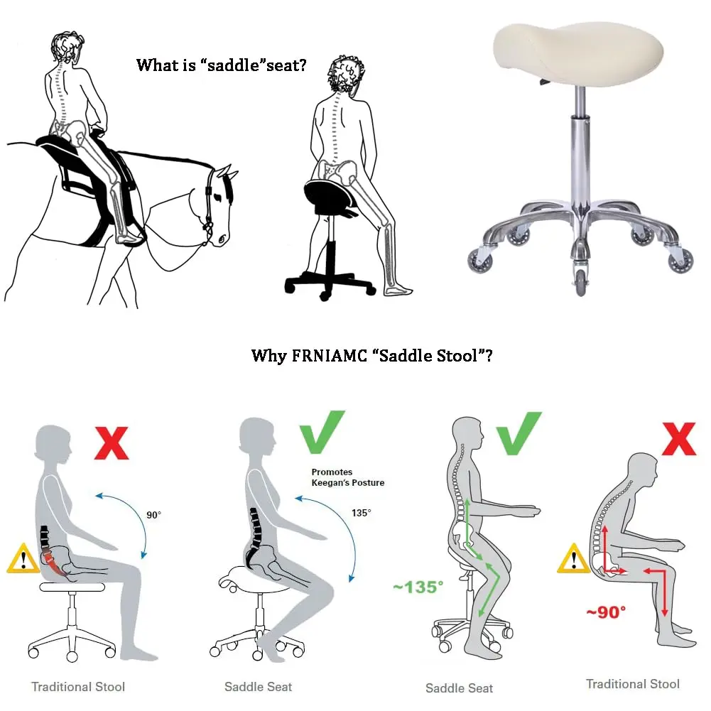FRNIAMC Saddle Stool with Wheels | Ergonomic Height Adjustable for Clinic & Salon (Beige, 20-29.5 Inches) - view 3