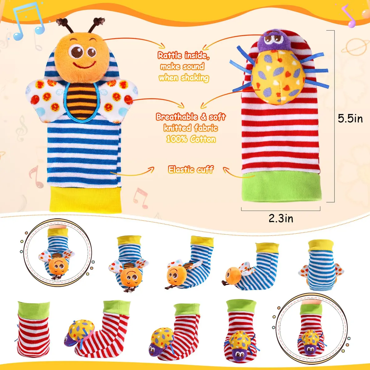 PADONISE Baby Wrist Rattle Socks and Foot Finder Set | Soft, Safe & Stimulating Baby Toys - view 3