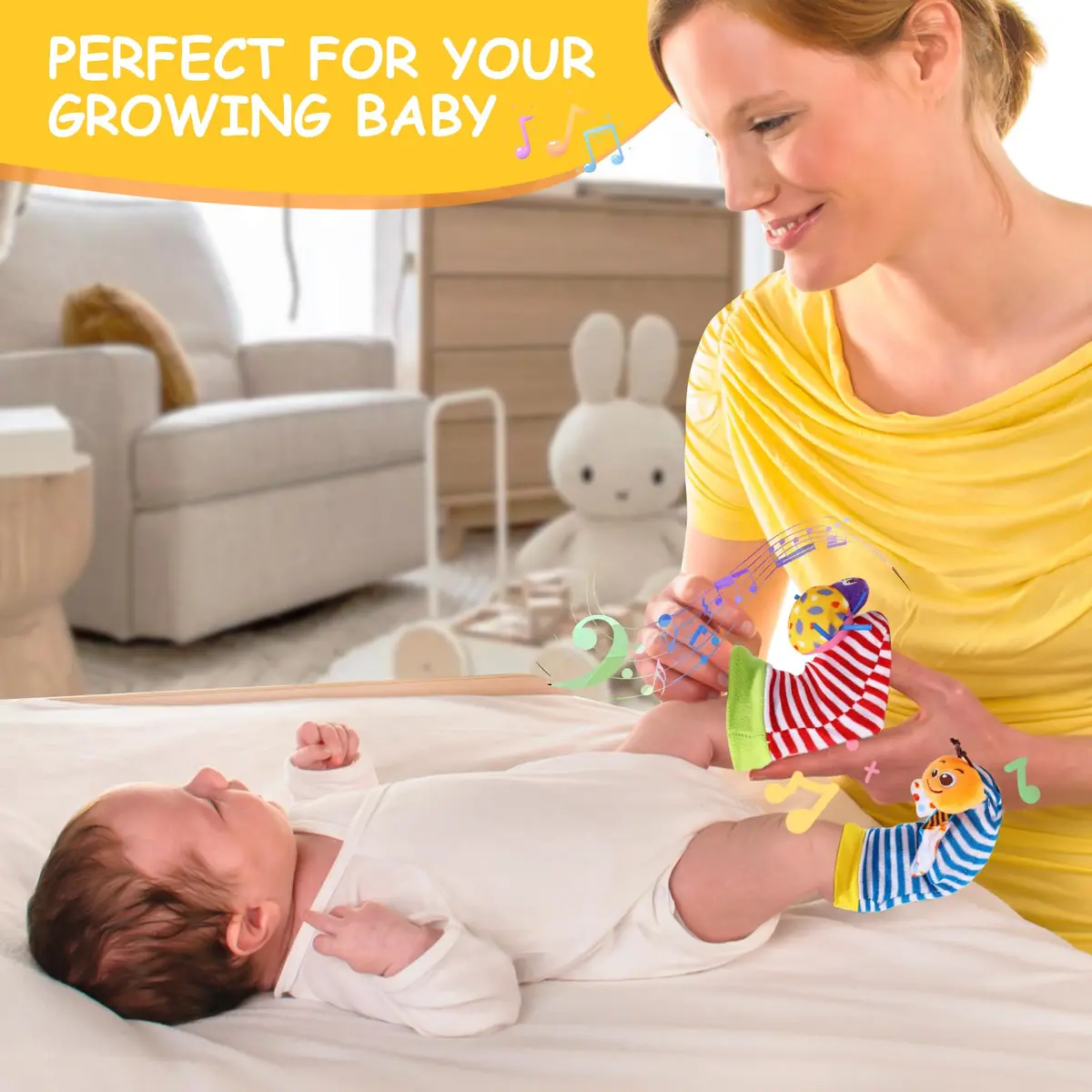 PADONISE Baby Wrist Rattle Socks and Foot Finder Set | Soft, Safe & Stimulating Baby Toys - view 4