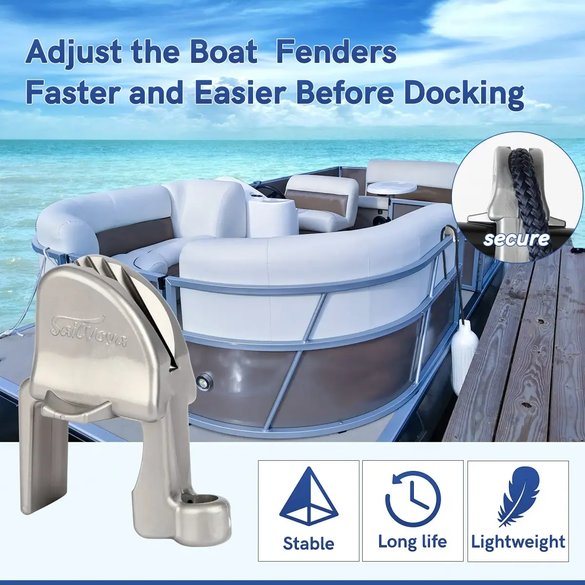 SailVoya Adjustable Pontoon Boat Fender Clips, 8 Pack | Secure 1-1.25" Square Rails - view 4