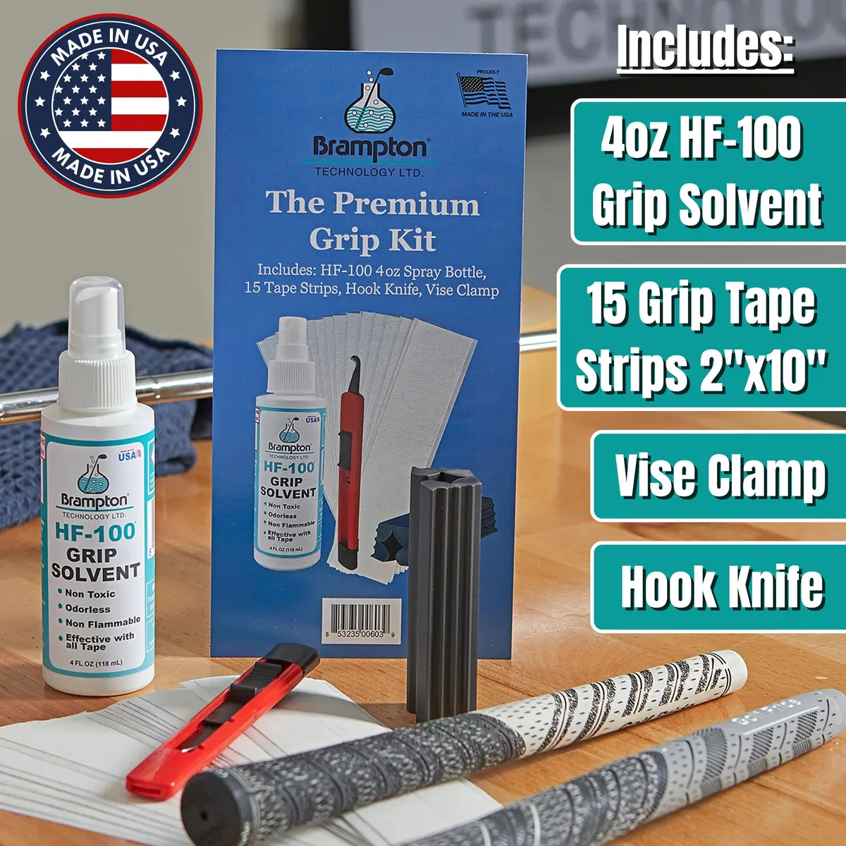 BRAMPTON TECHNOLOGY, LTD. Handle Grip Kit | Premium Golf Regripping Set, 15 Tape Strips, Solvent & Tools (4 oz) - view 2